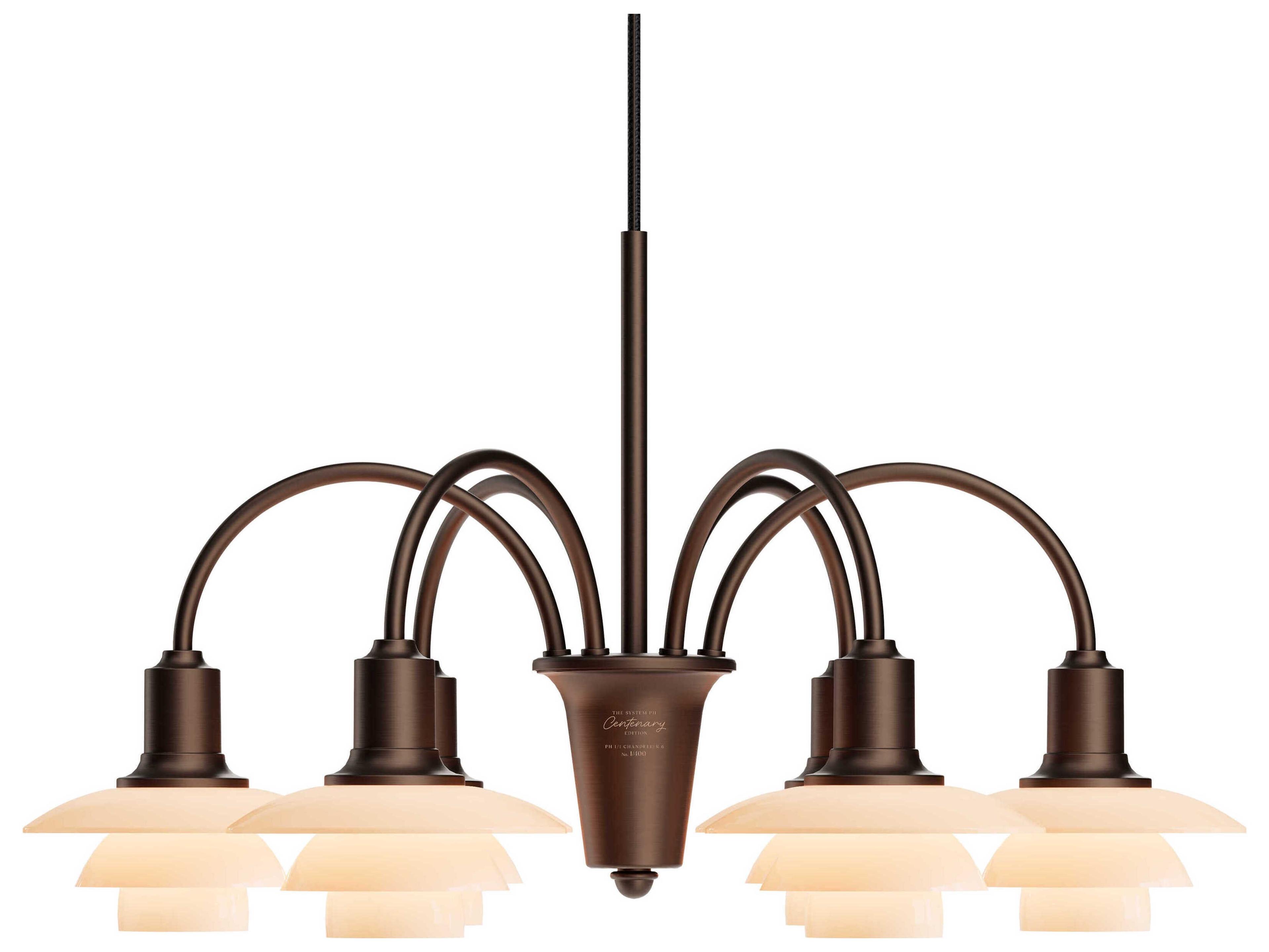 PH-1/1 6-Light Aged Brass Dusty Terracotta Chandelier