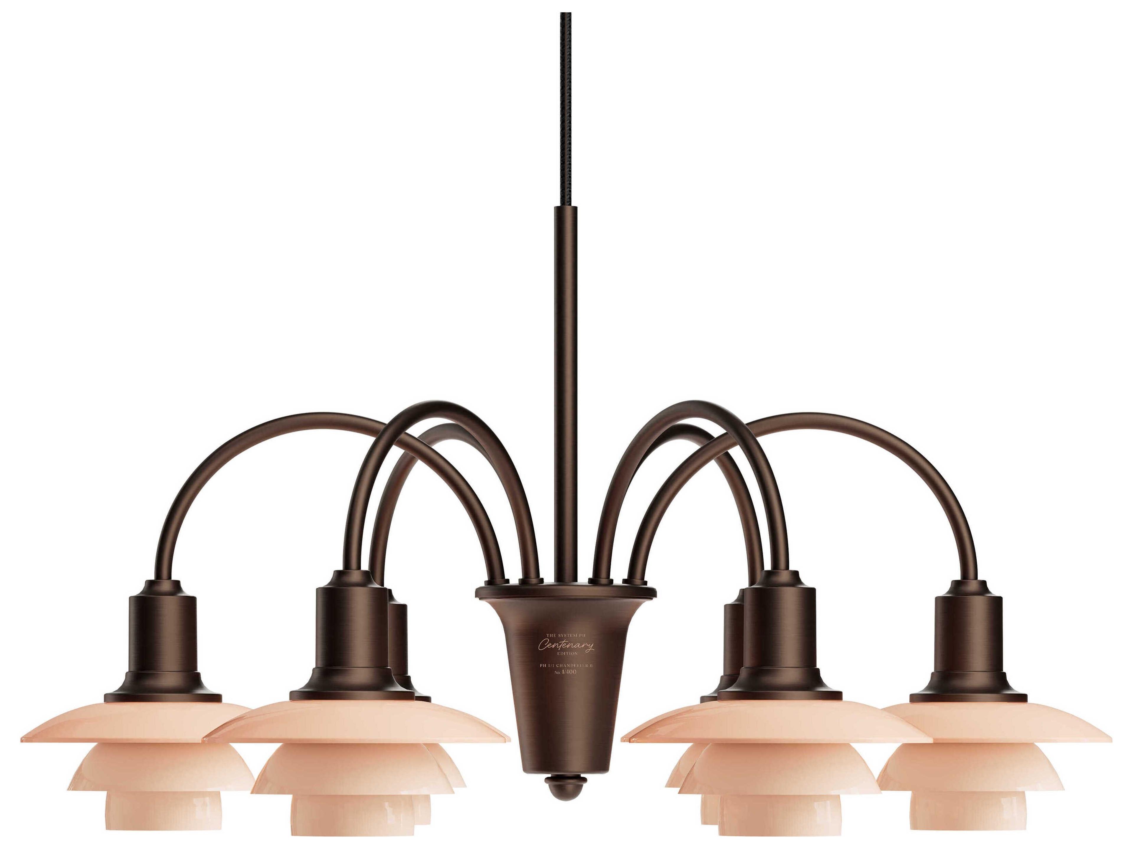 Louis Poulsen PH-1/1 6-Light Aged Brass Dusty Terracotta Chandelier