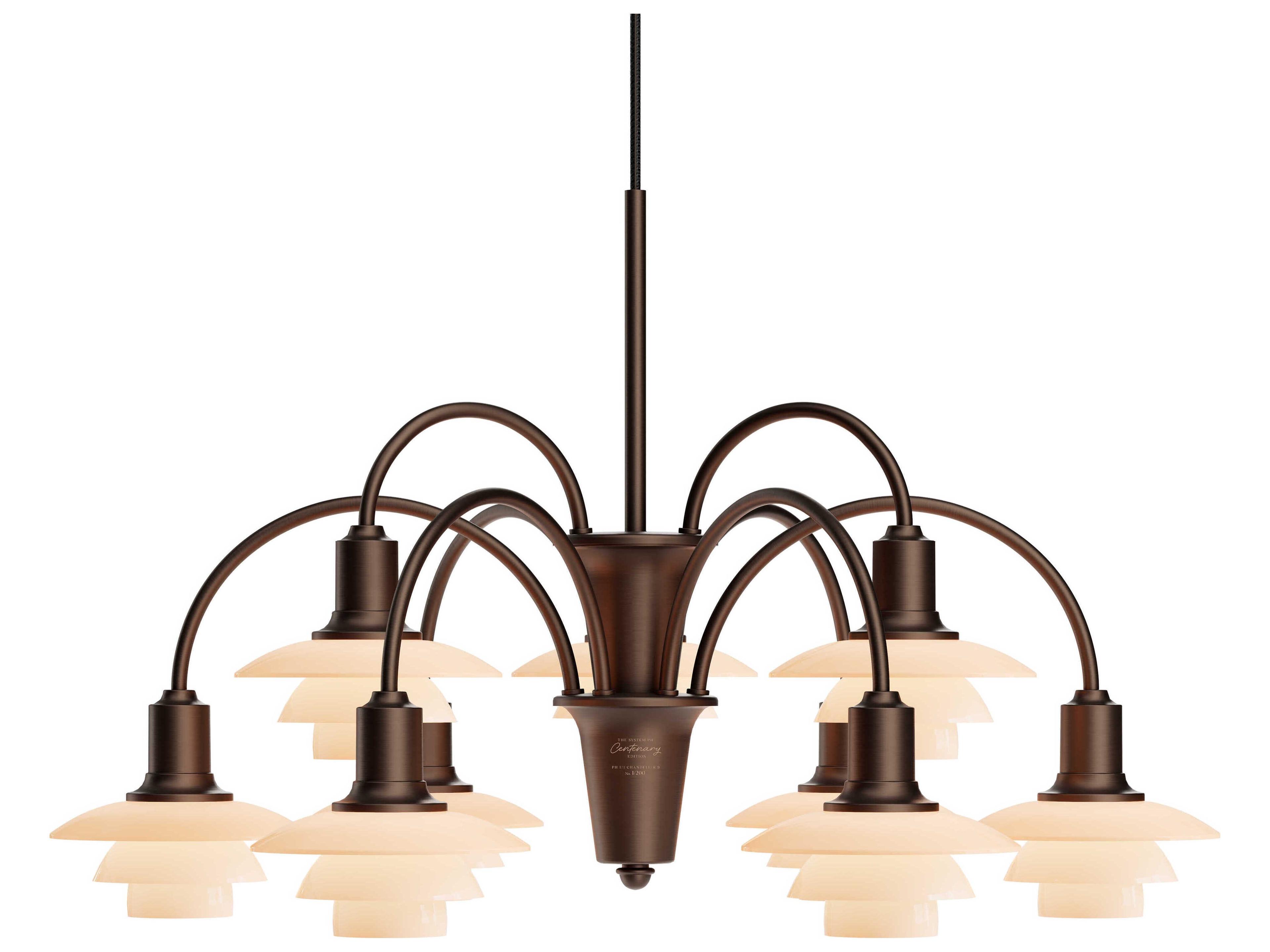 PH-1/1 9-Light Aged Brass Dusty Terracotta Chandelier