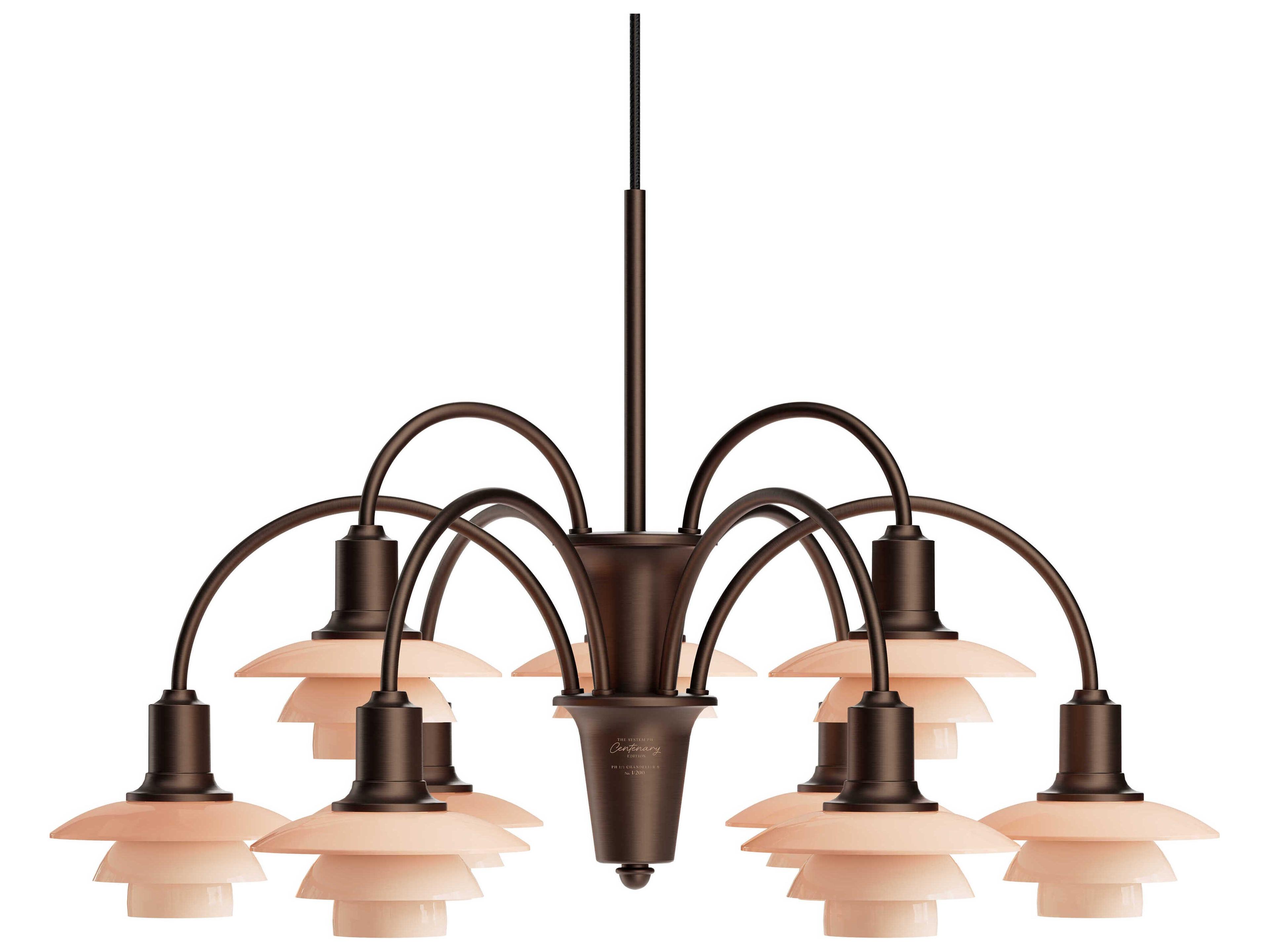 Louis Poulsen PH-1/1 9-Light Aged Brass Dusty Terracotta Chandelier