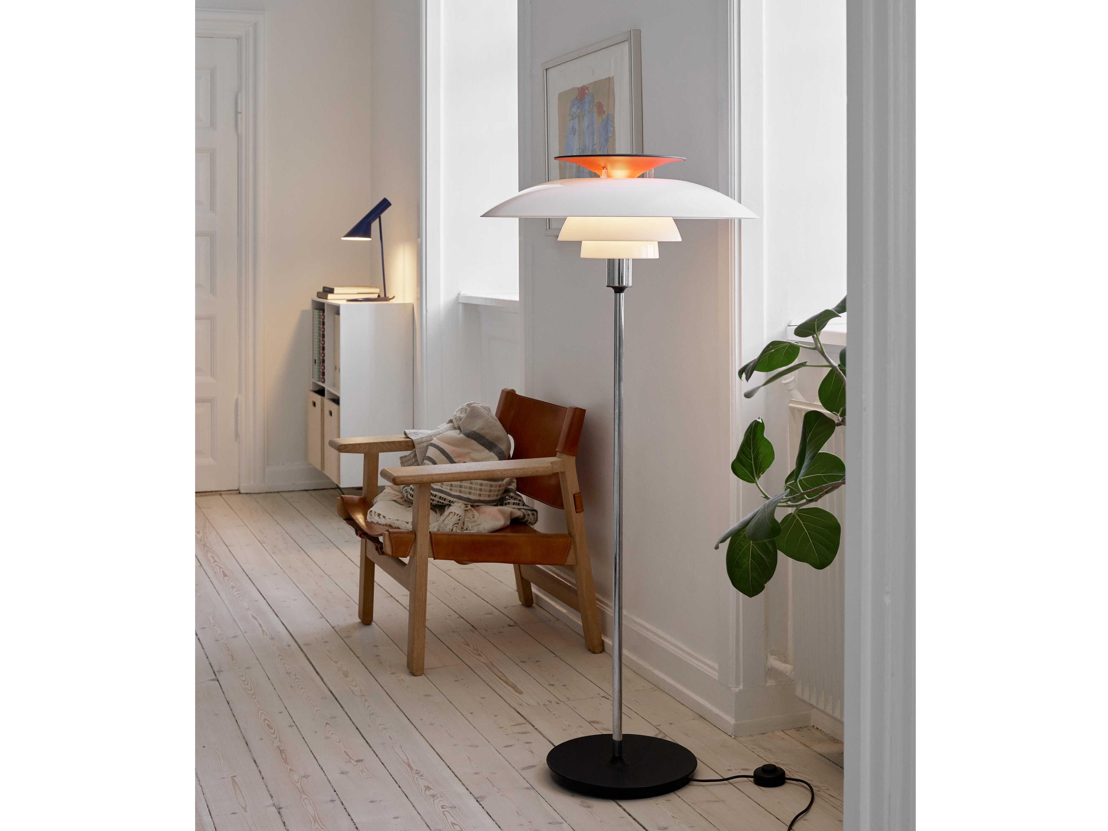 Louis Poulsen PH80 High Pressure Molded White Opal Acrylic Silver Floor Lamp