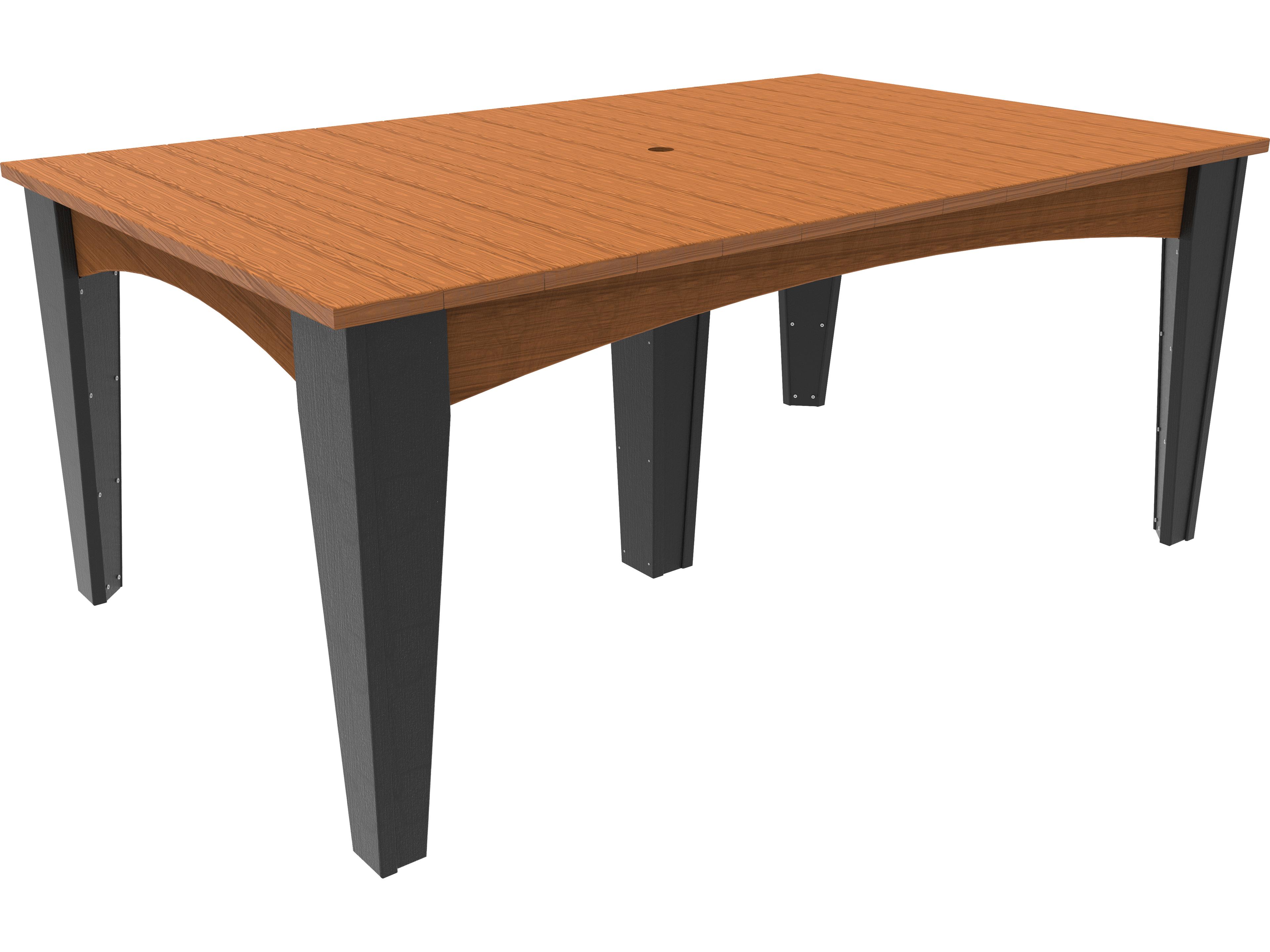 LuxCraft Recycled Plastic Rectangular Island Outdoor Patio Dining Table with Umbrella Hole