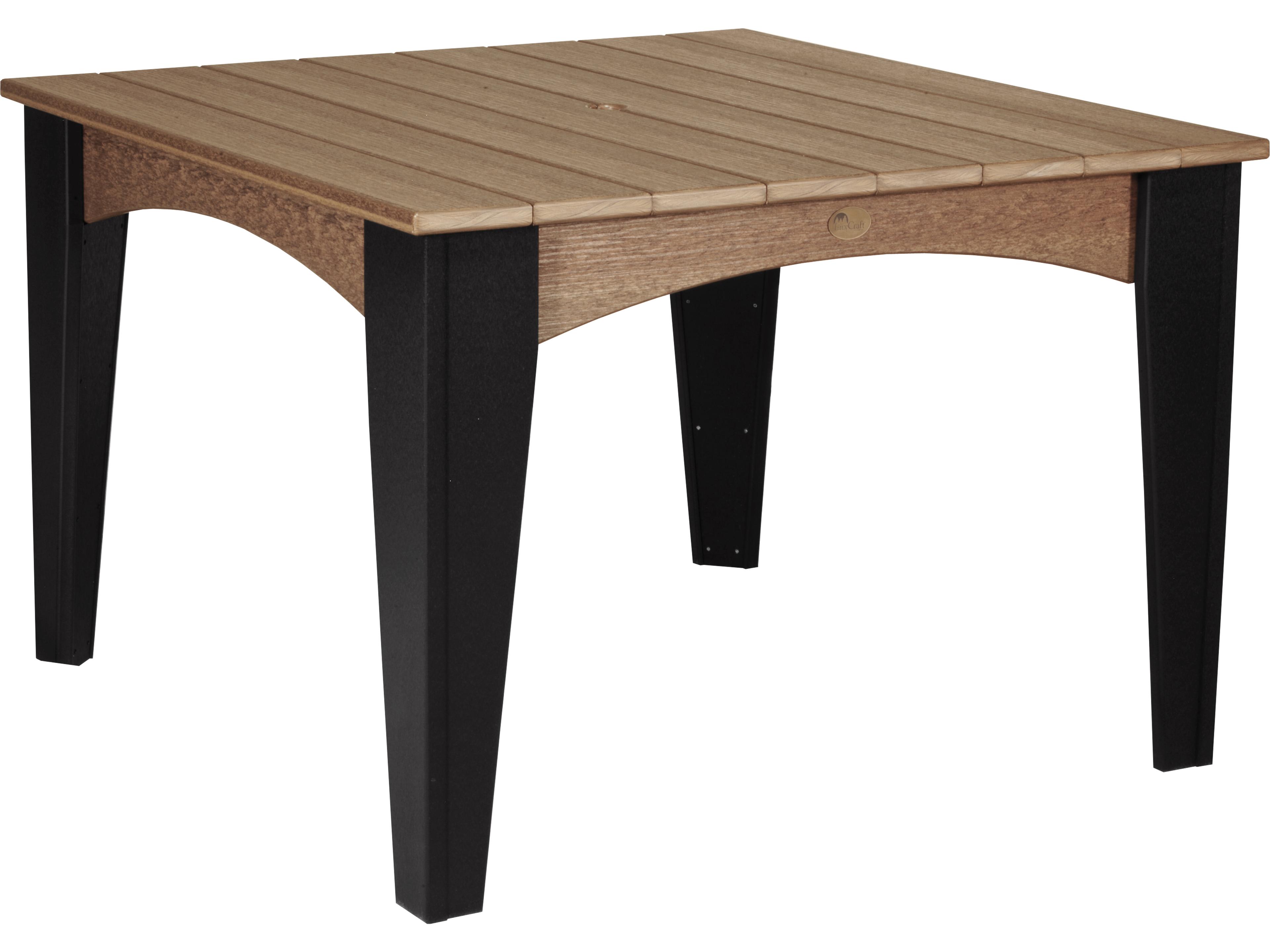 LuxCraft Recycled Plastic Square Island Patio Dining Table with Umbrella Hole