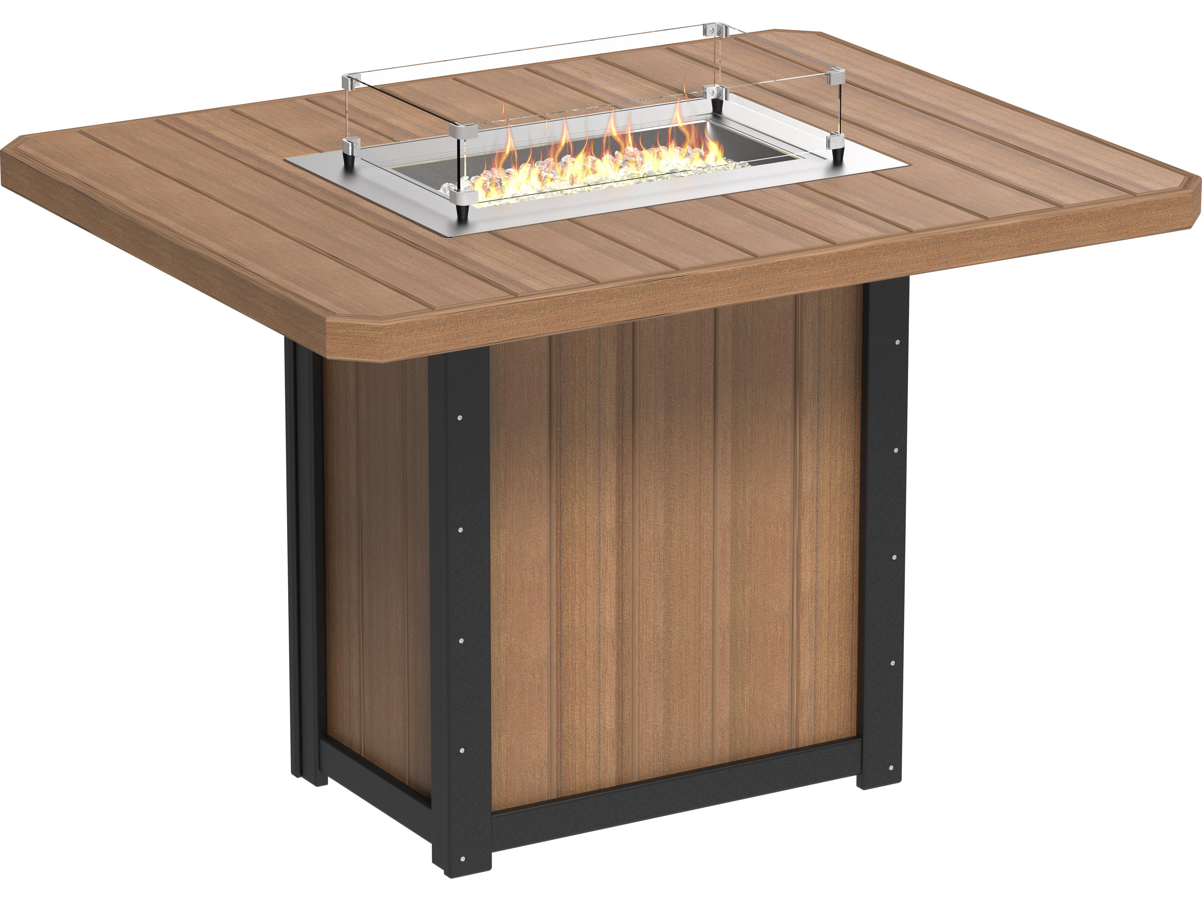LuxCraft Recycled Plastic Lumin Rectangular Bar Height Outdoor Patio Fire Pit Table