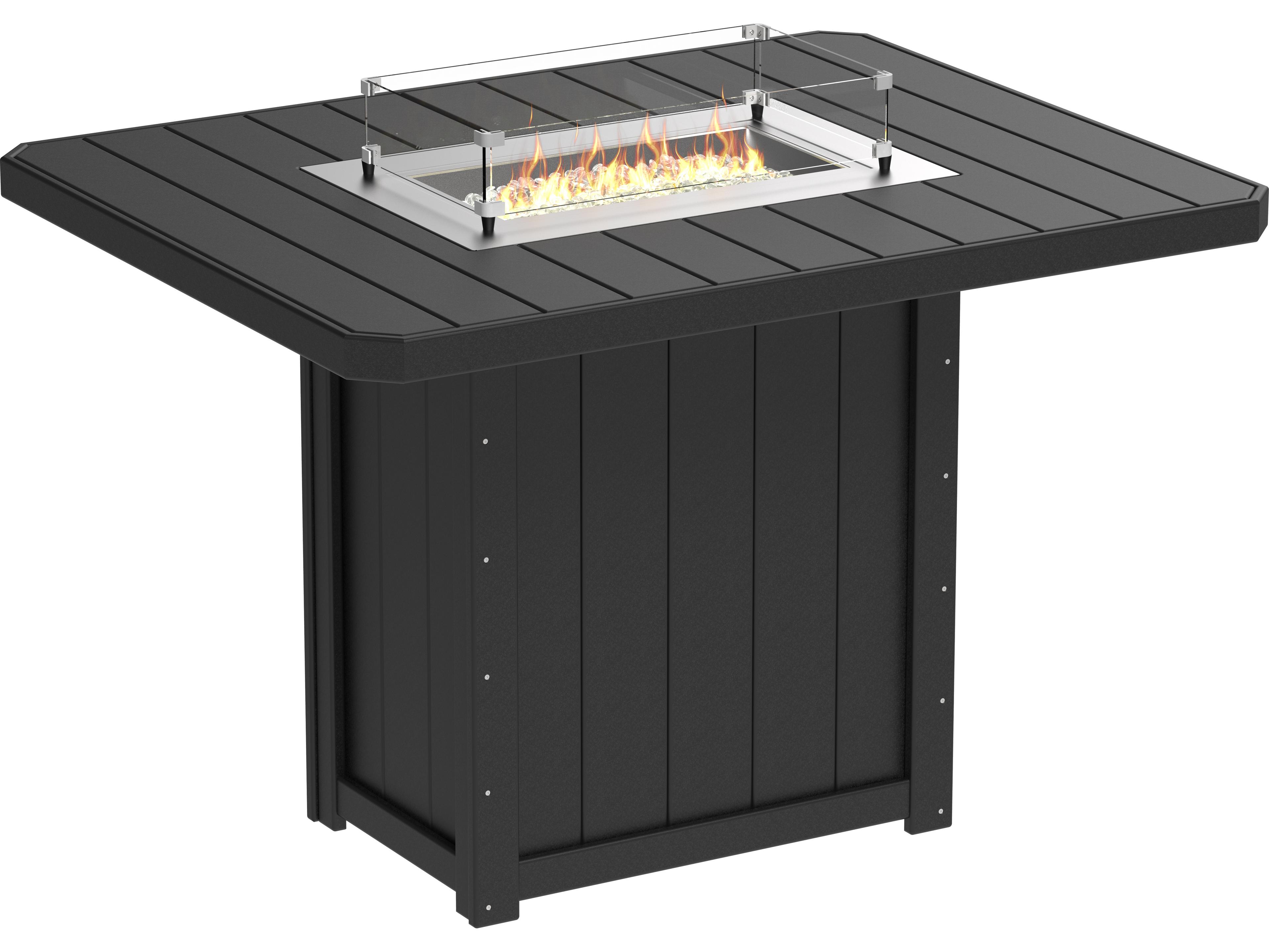 LuxCraft Recycled Plastic Lumin Rectangular Bar Height Outdoor Patio Fire Pit Table