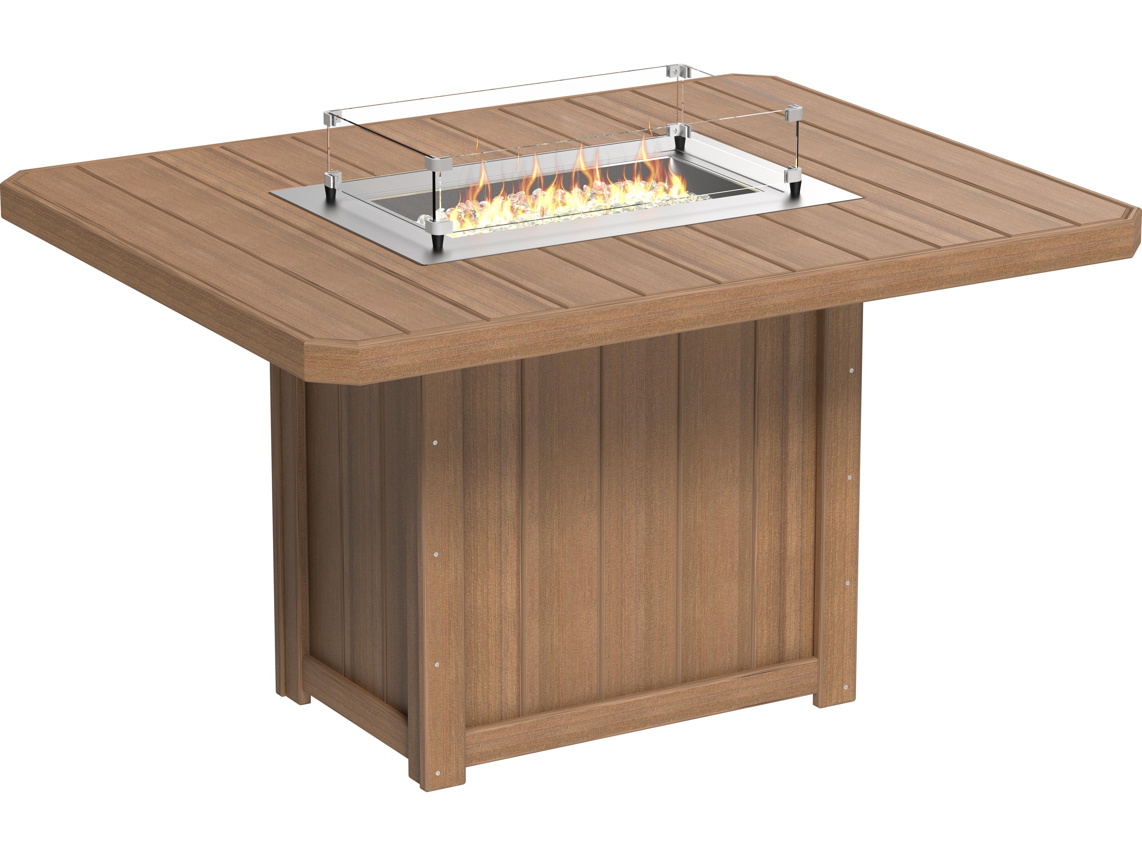 LuxCraft Recycled Plastic Lumin Rectangular Counter Height Patio Fire Pit Table