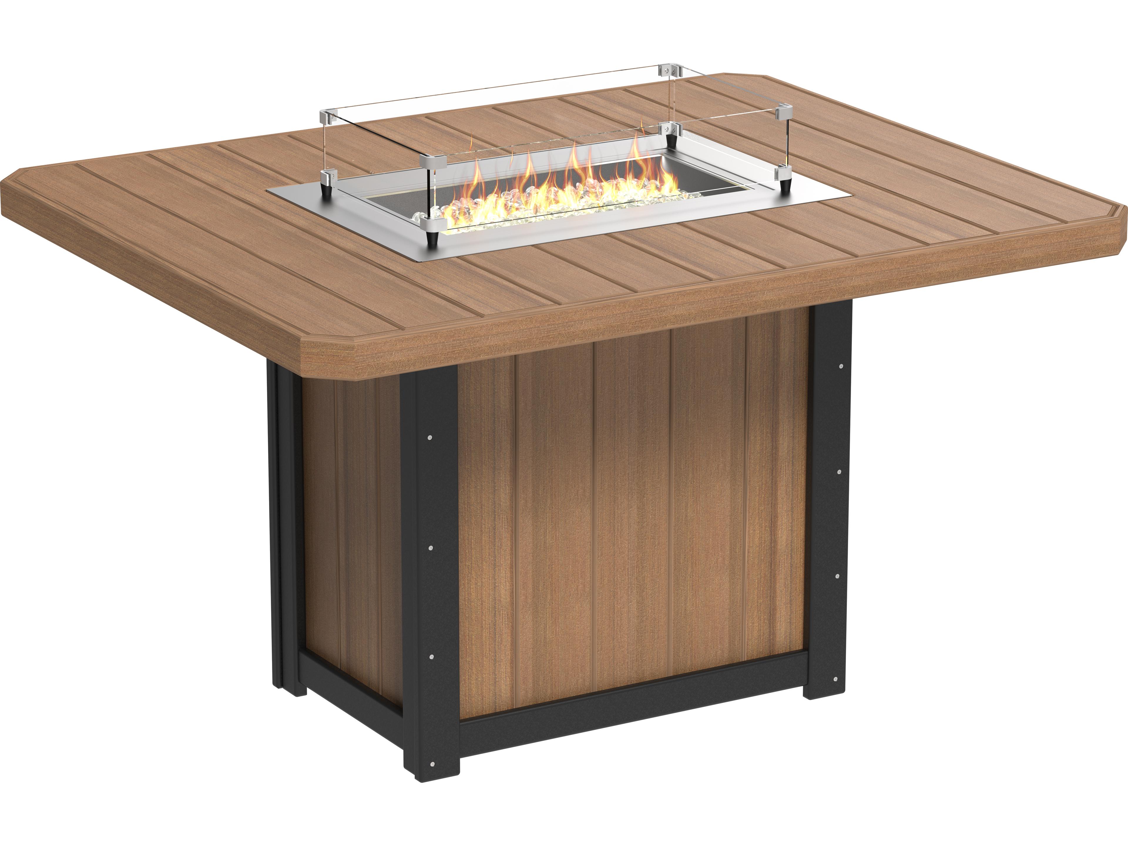LuxCraft Recycled Plastic Lumin Rectangular Counter Height Patio Fire Pit Table