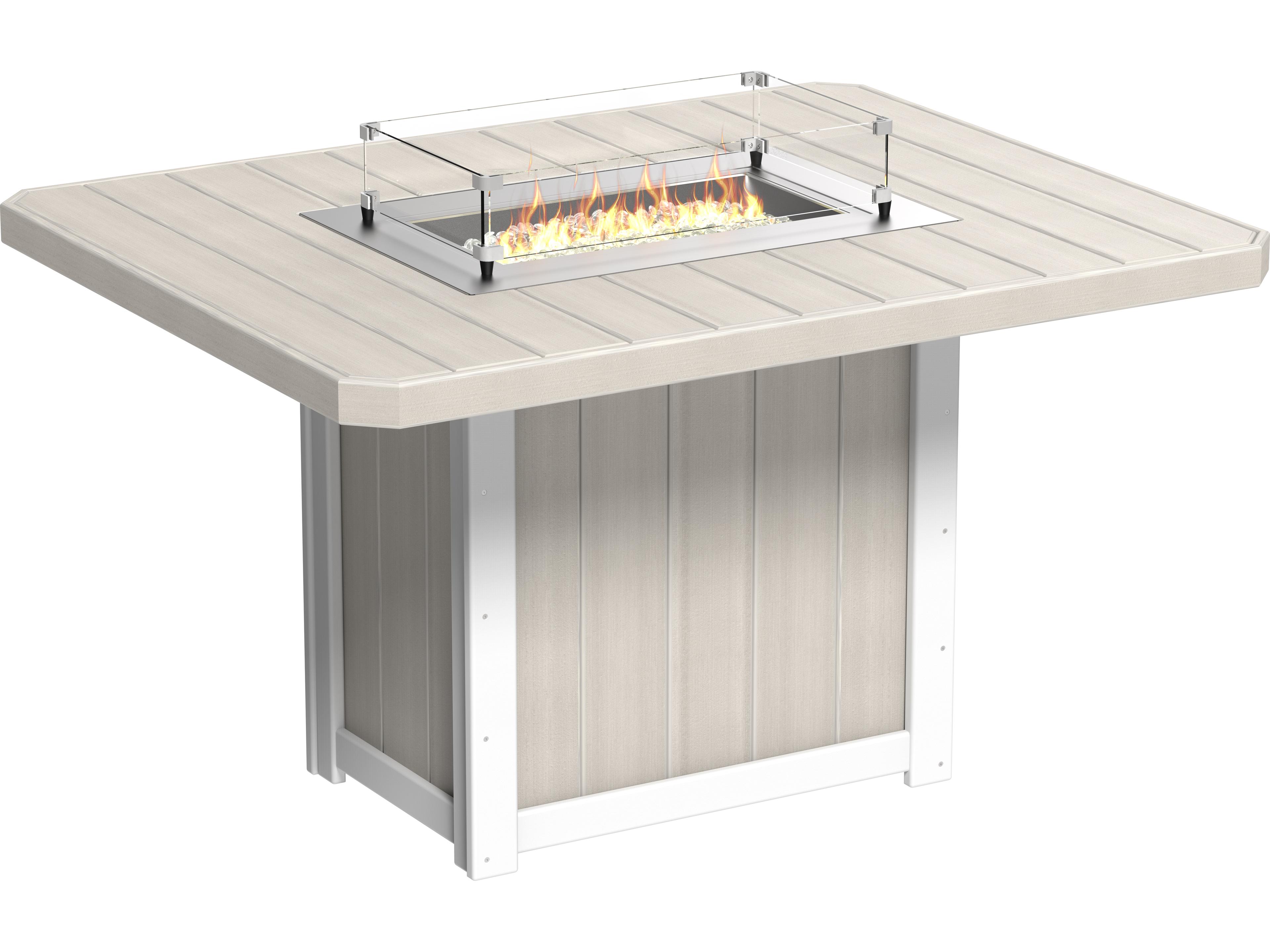 LuxCraft Recycled Plastic Lumin Rectangular Counter Height Patio Fire Pit Table