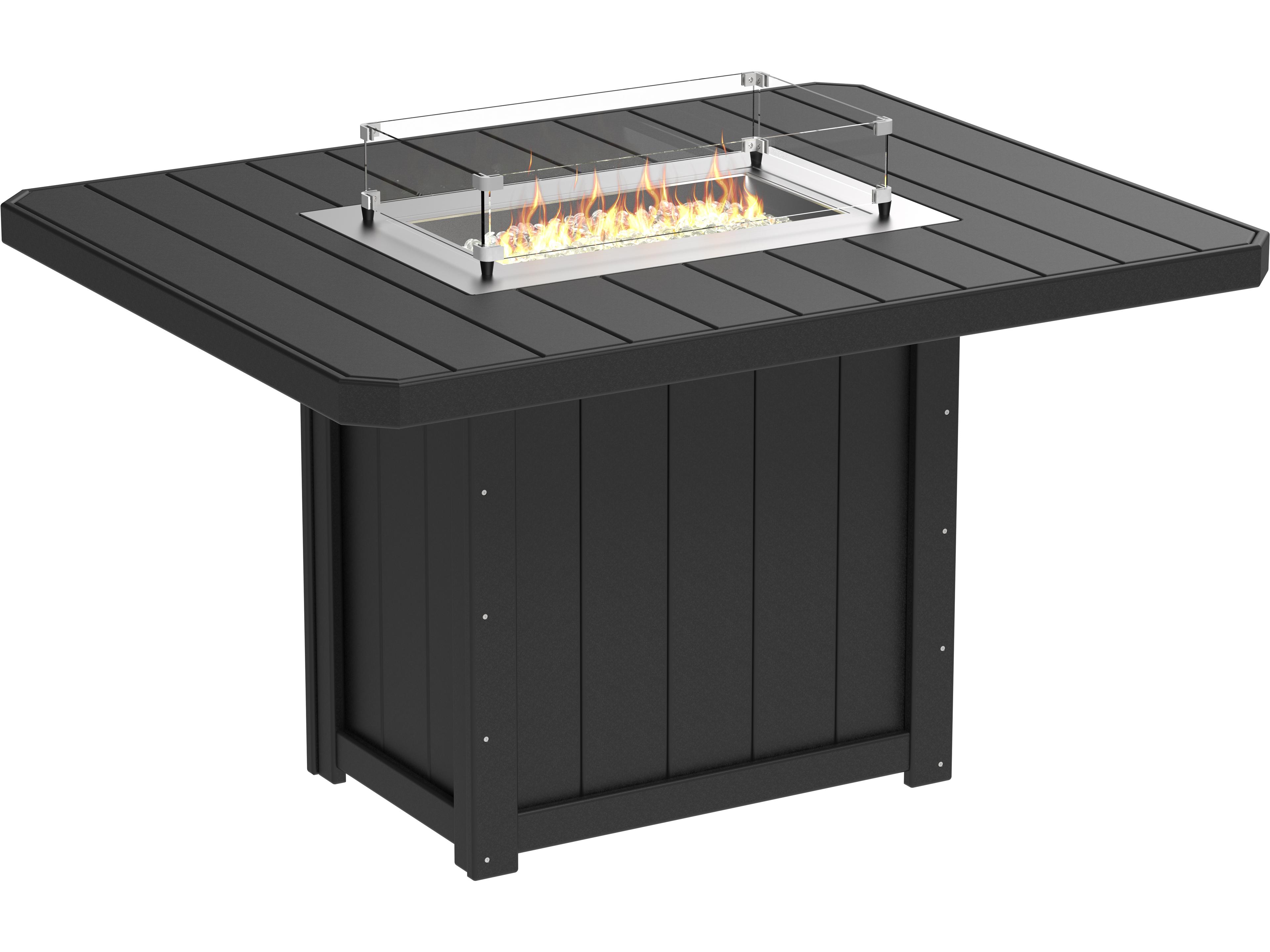 LuxCraft Recycled Plastic Lumin Rectangular Counter Height Patio Fire Pit Table