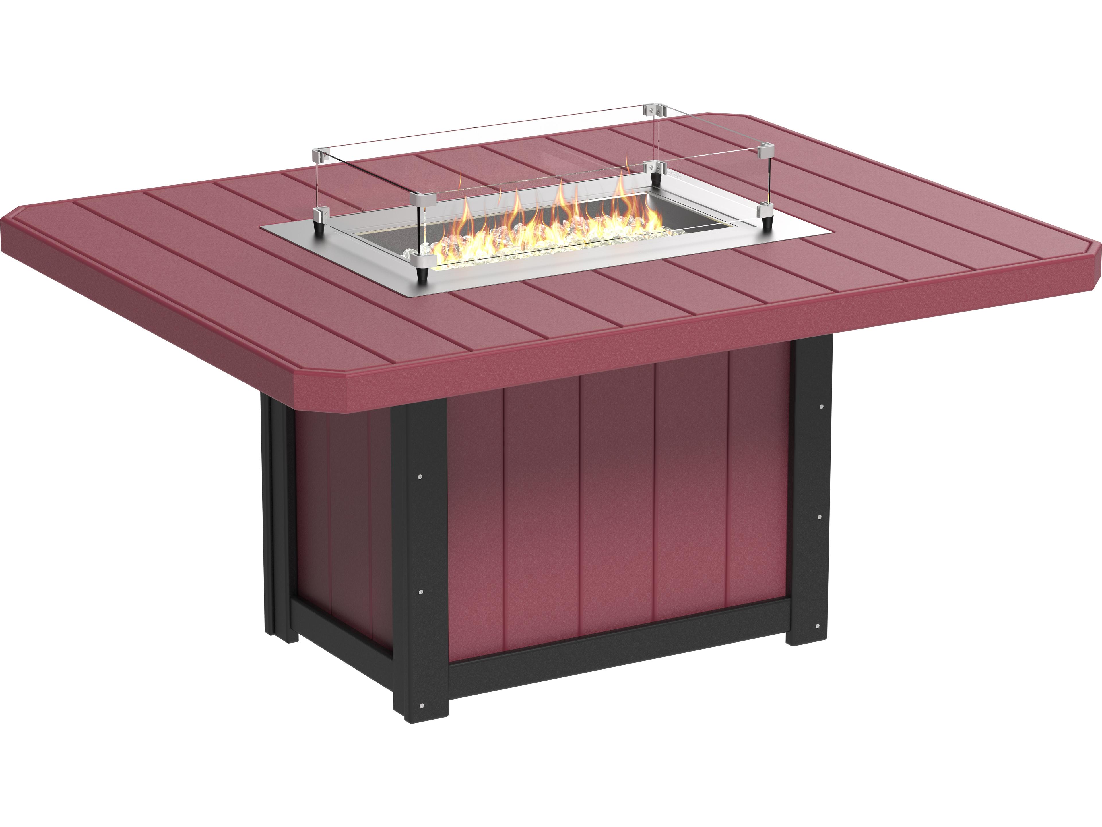 LuxCraft Recycled Plastic Lumin Rectangular Dining Height Outdoor Fire Pit Table