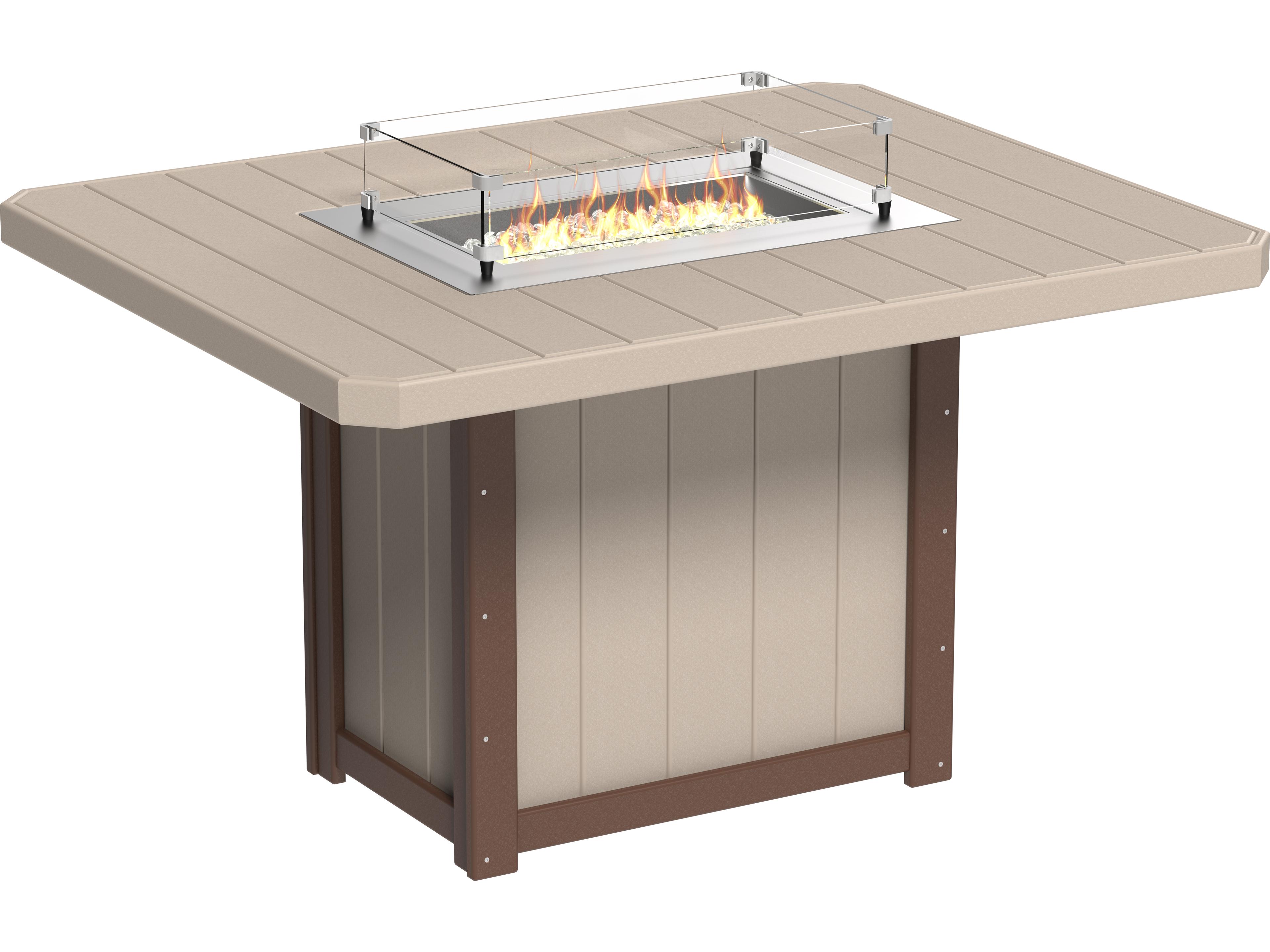 Recycled Plastic Lumin Rectangular Counter Height Patio Fire Pit Table