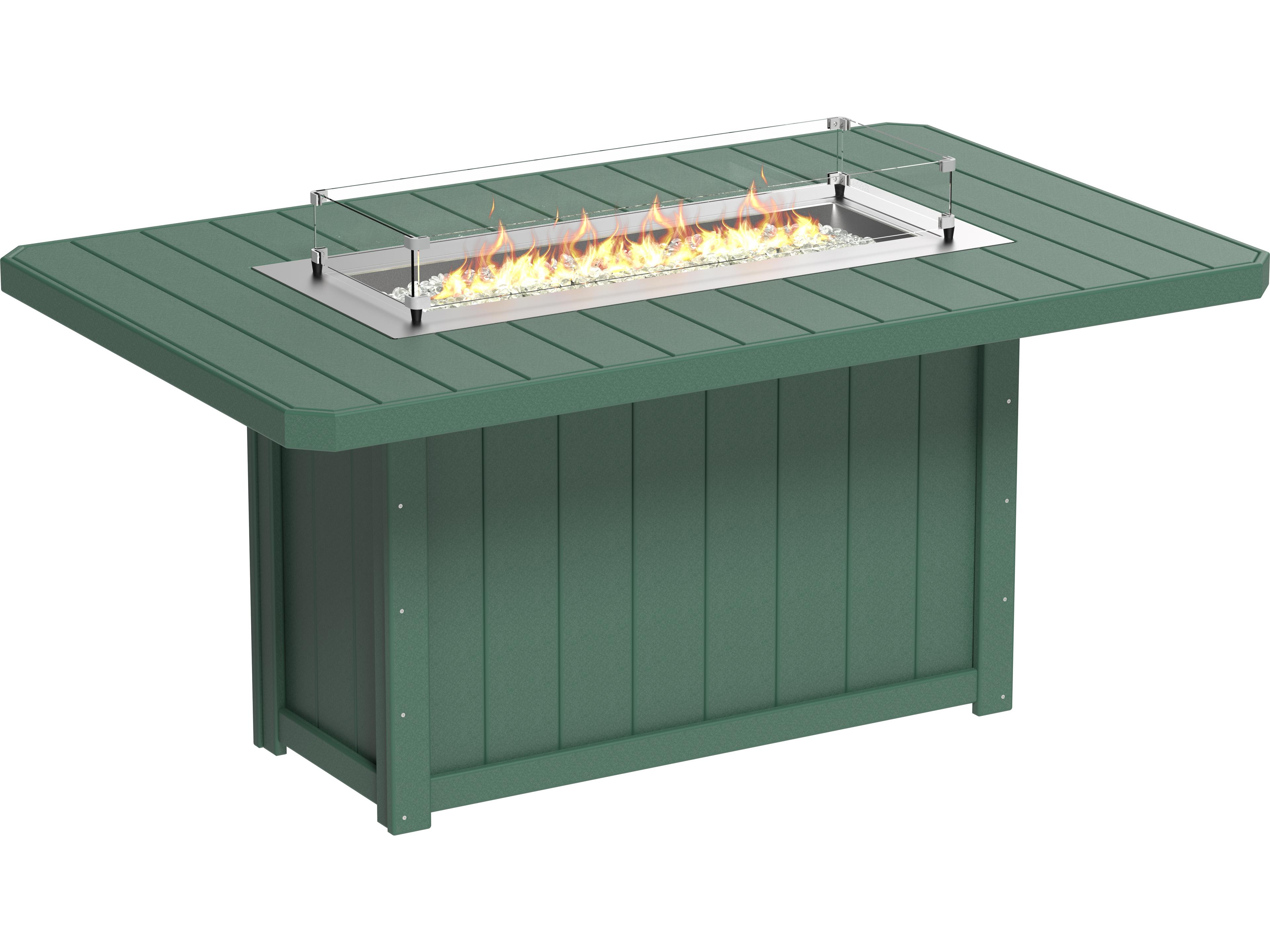LuxCraft Recycled Plastic Lumin Rectangular Counter Height Patio Fire Pit Table