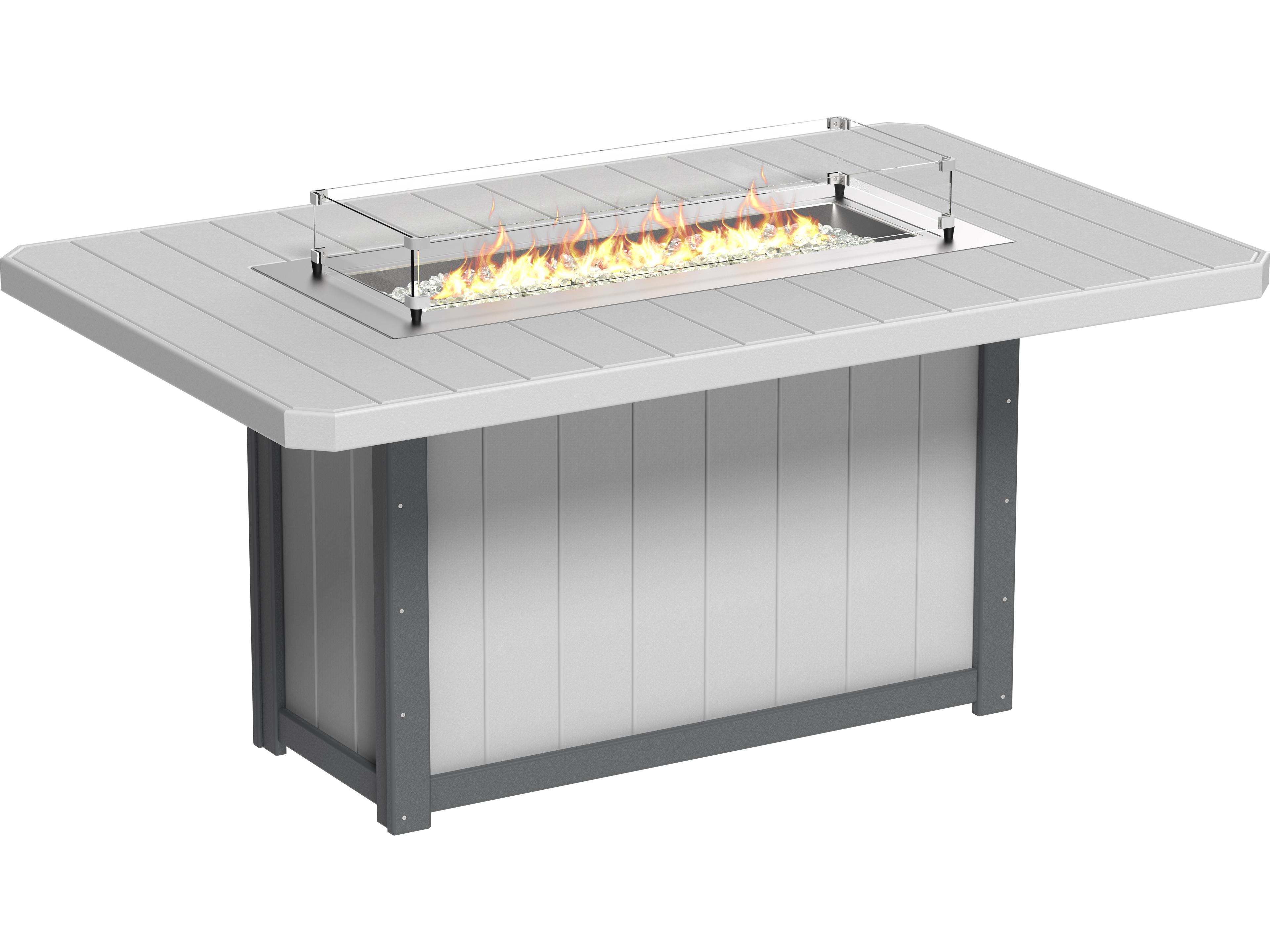LuxCraft Recycled Plastic Lumin Rectangular Counter Height Patio Fire Pit Table