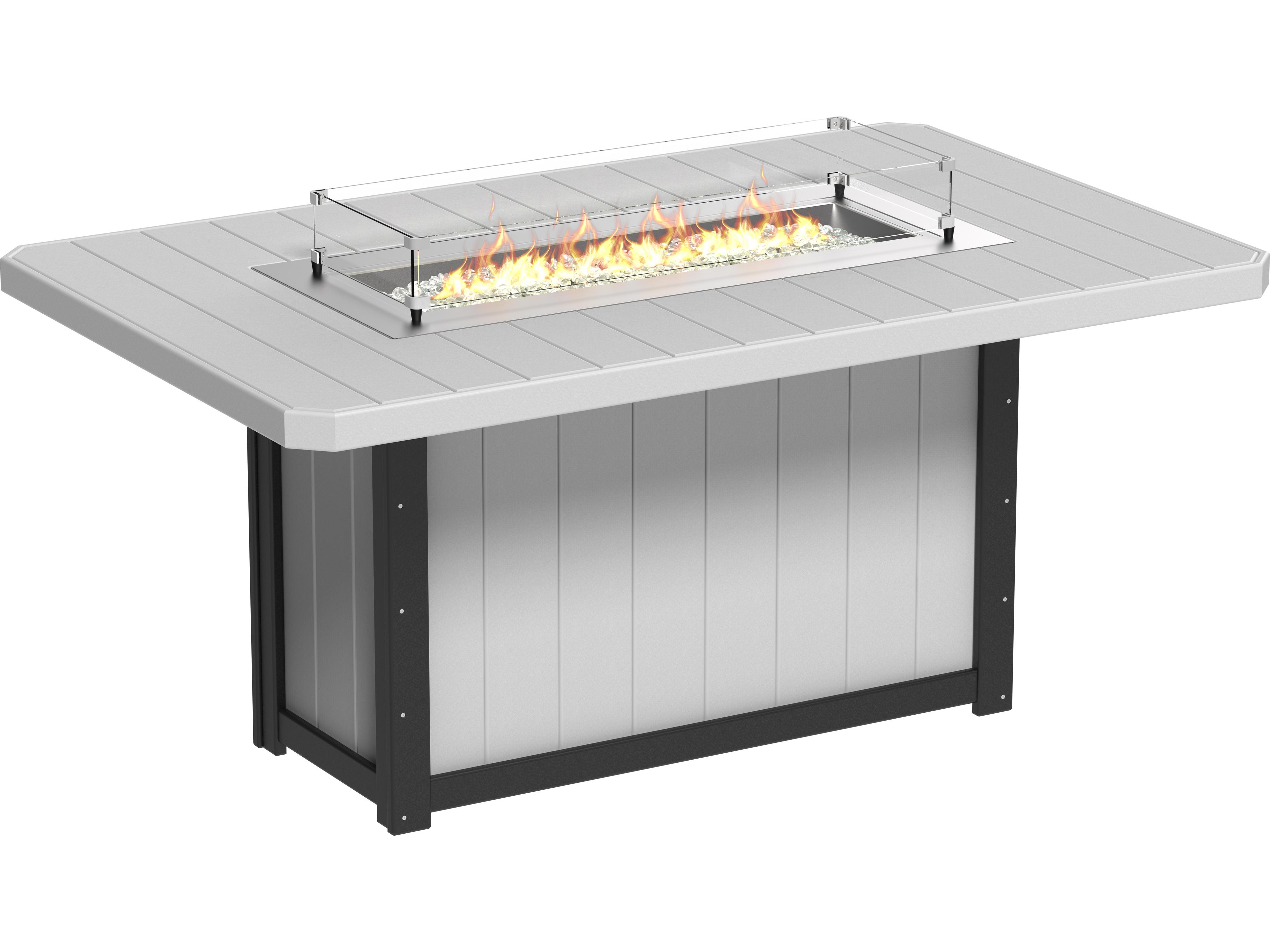 LuxCraft Recycled Plastic Lumin Rectangular Counter Height Patio Fire Pit Table