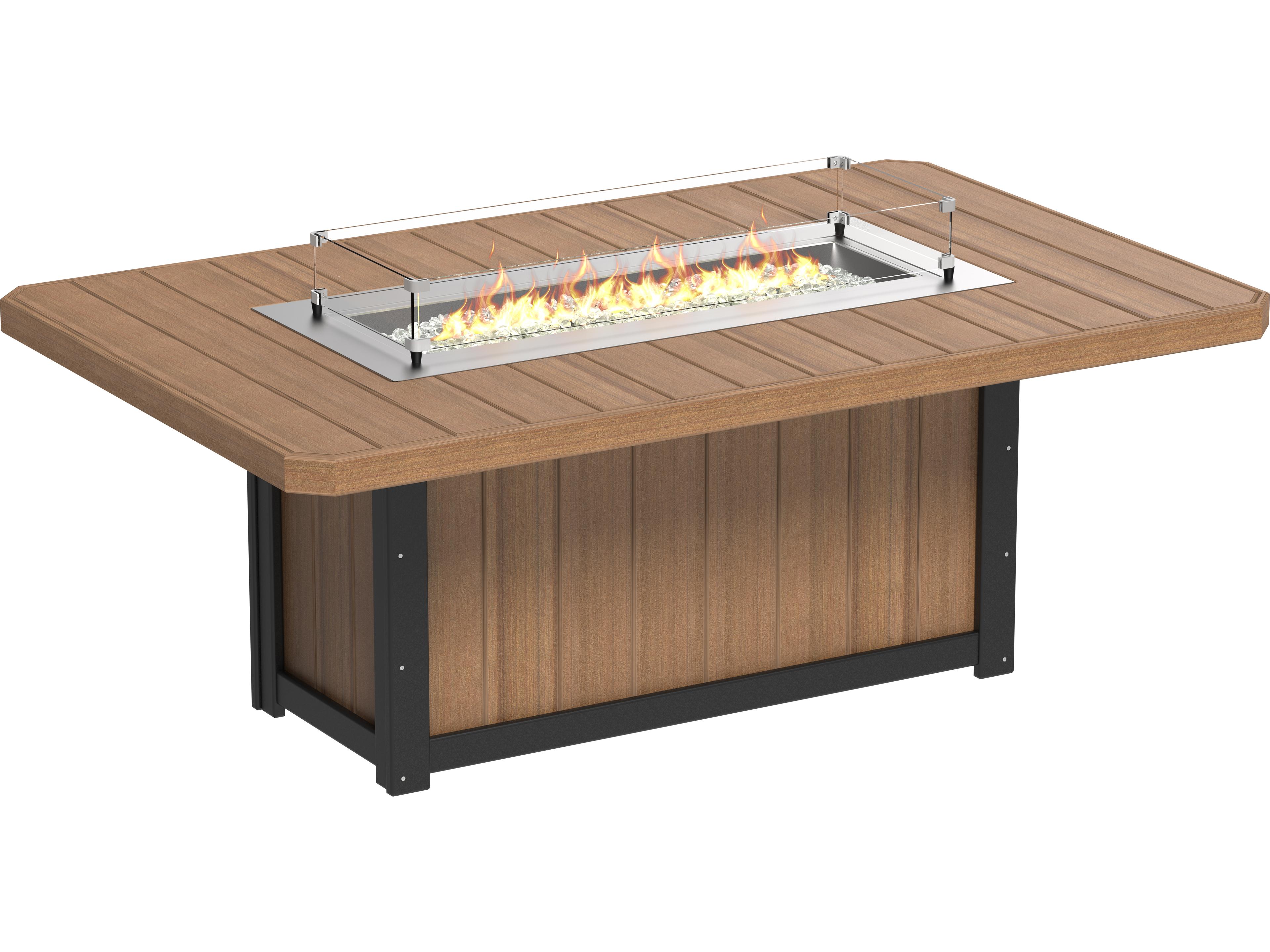 LuxCraft Recycled Plastic Lumin Rectangular Dining Height Outdoor Fire Pit Table