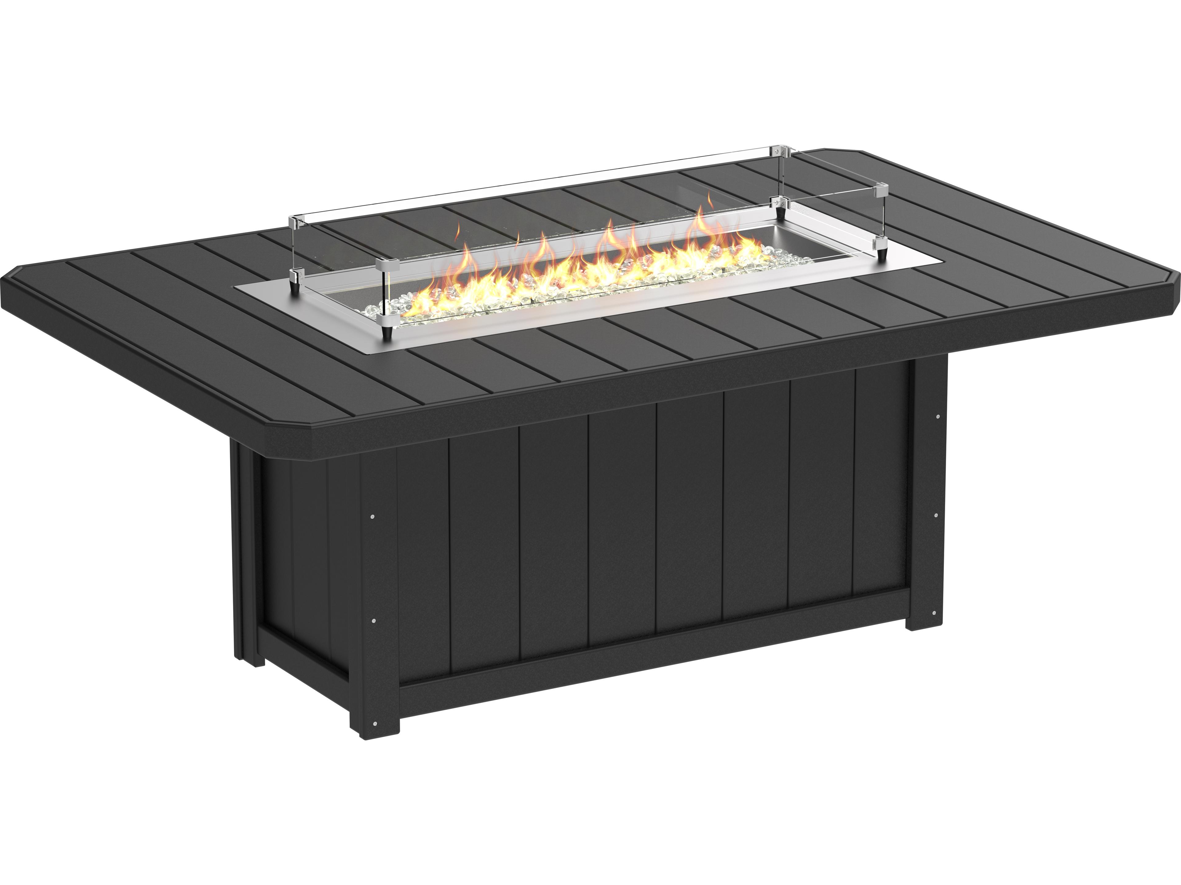 LuxCraft Recycled Plastic Lumin Rectangular Dining Height Outdoor Fire Pit Table