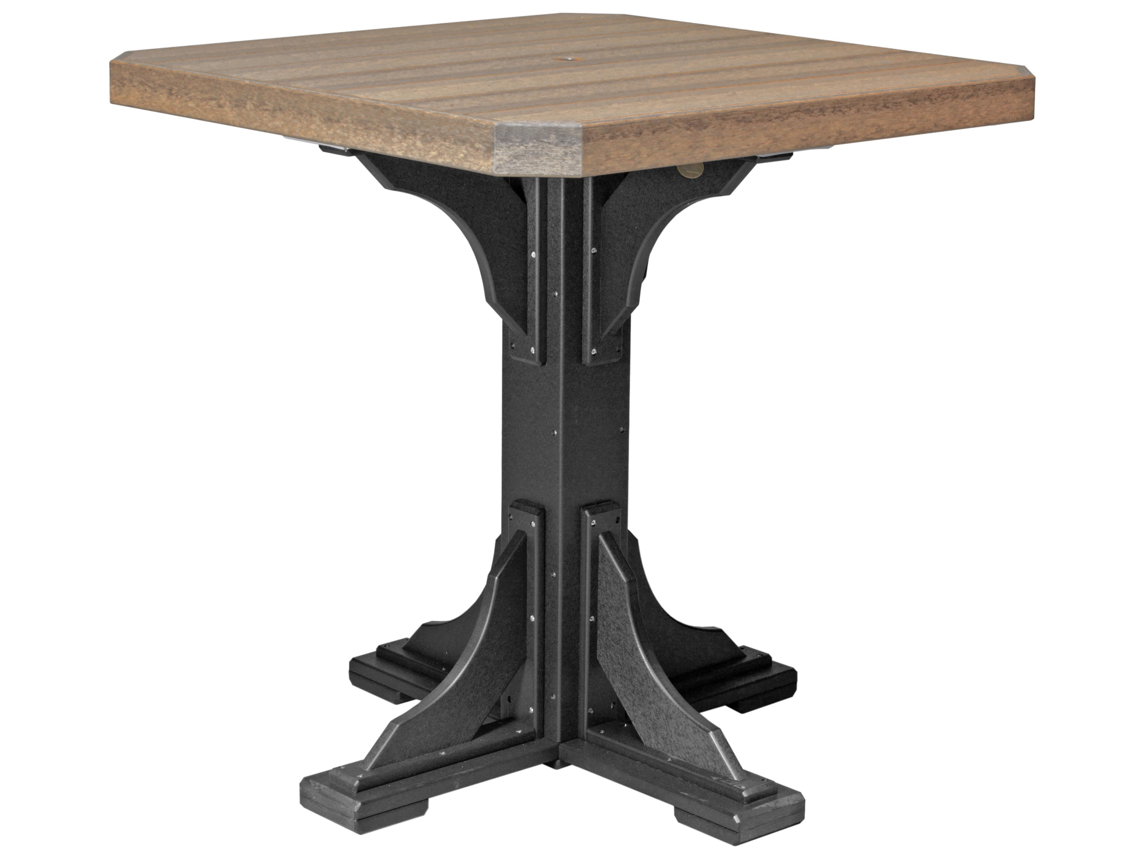 LuxCraft Recycled Plastic Square Outdoor Bar Height Table with Umbrella Hole