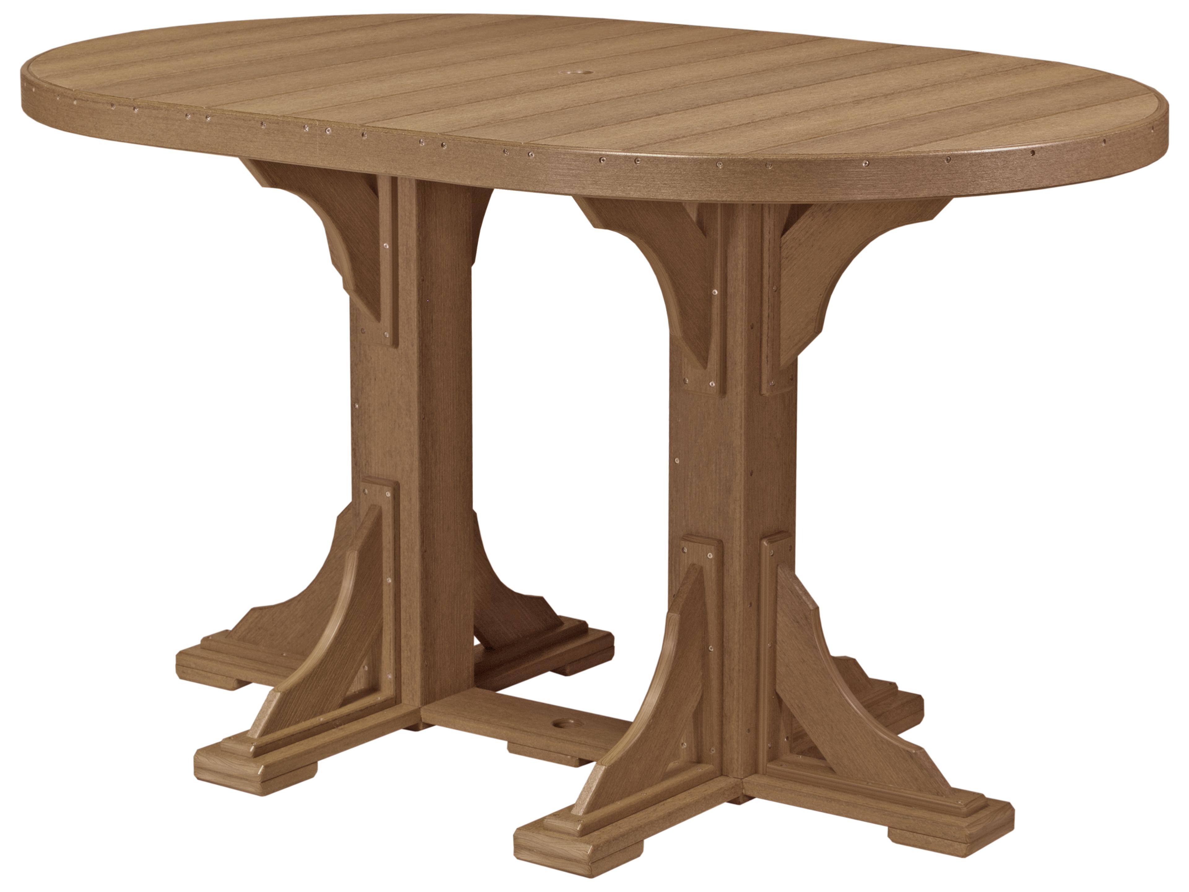 LuxCraft Recycled Plastic Oval Patio Bar Height Table with Umbrella Hole