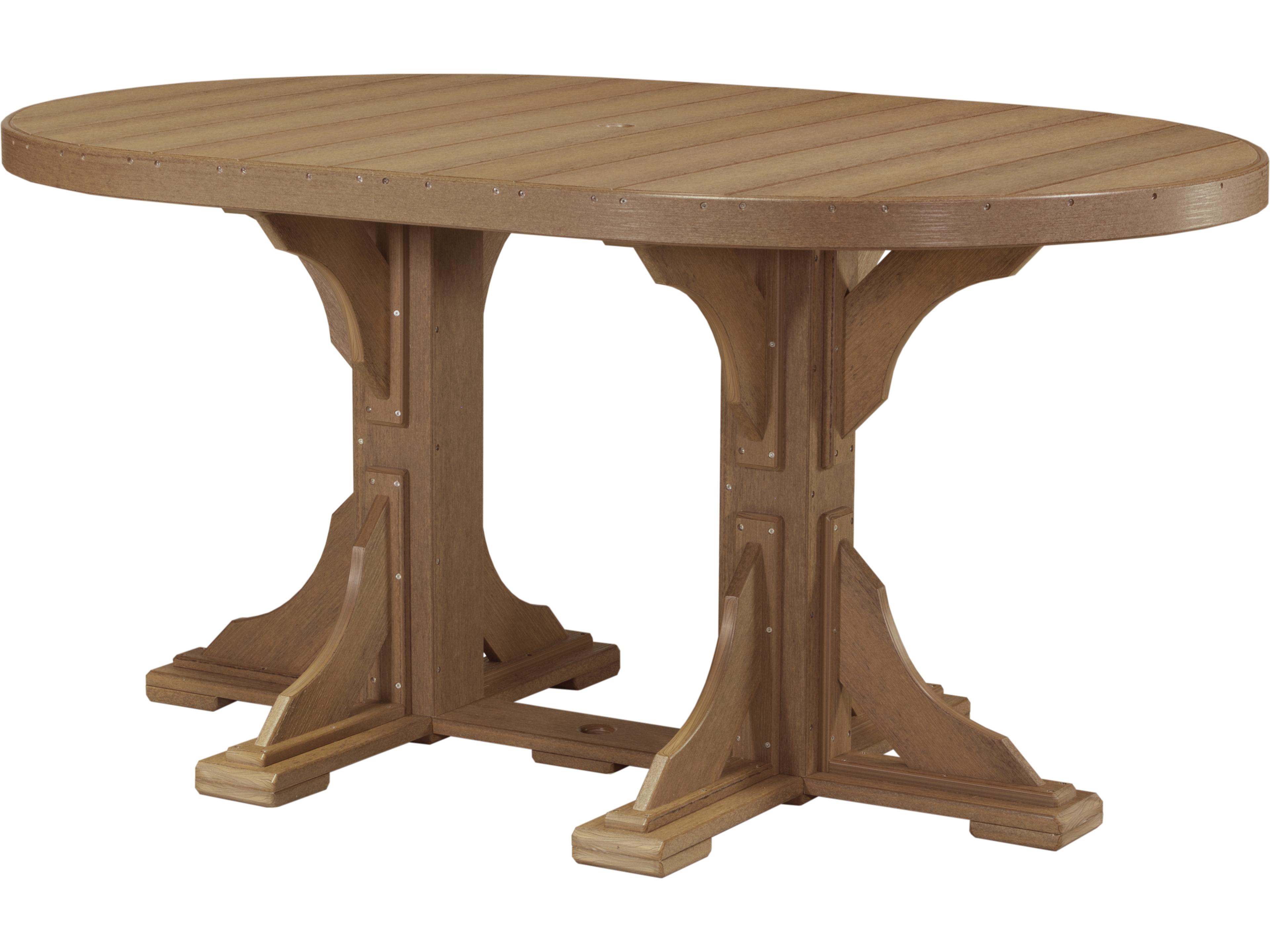 LuxCraft Recycled Plastic Oval Outdoor Patio Counter Height Table with Umbrella Hole