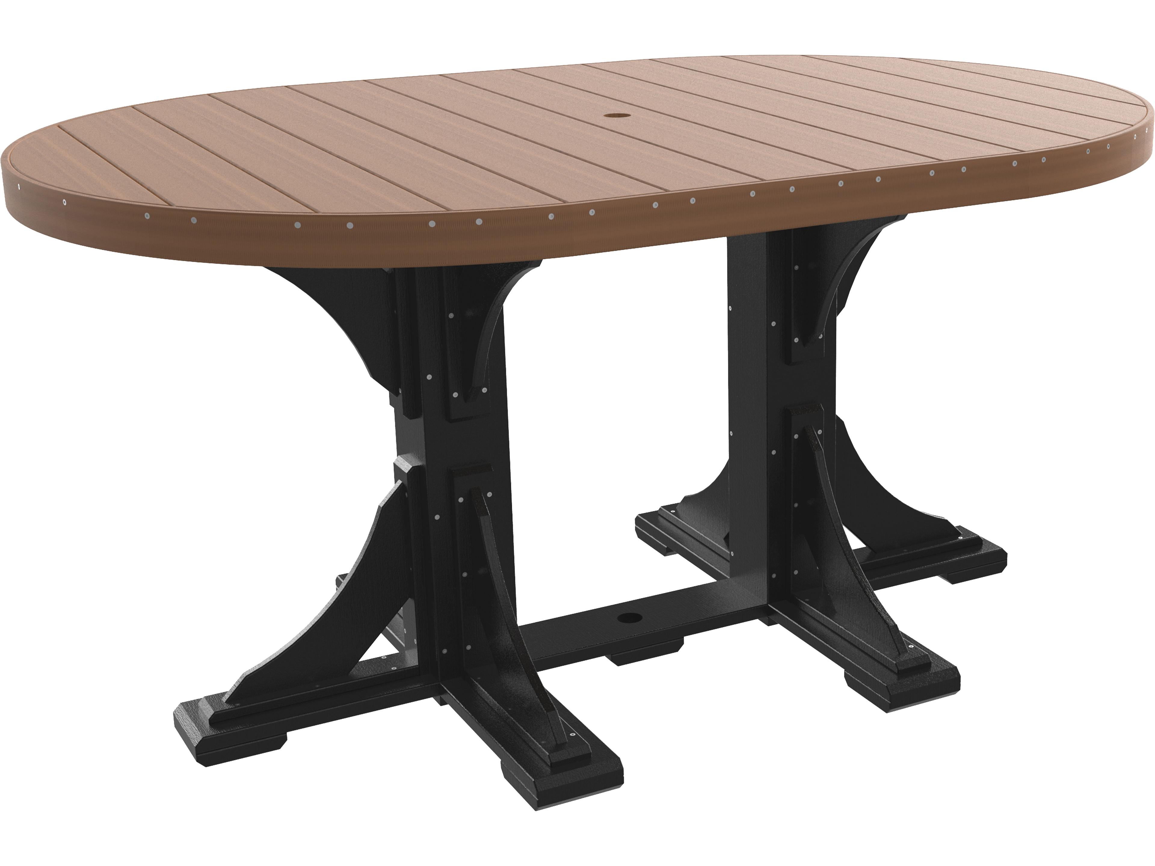 LuxCraft Recycled Plastic Oval Outdoor Patio Counter Height Table with Umbrella Hole