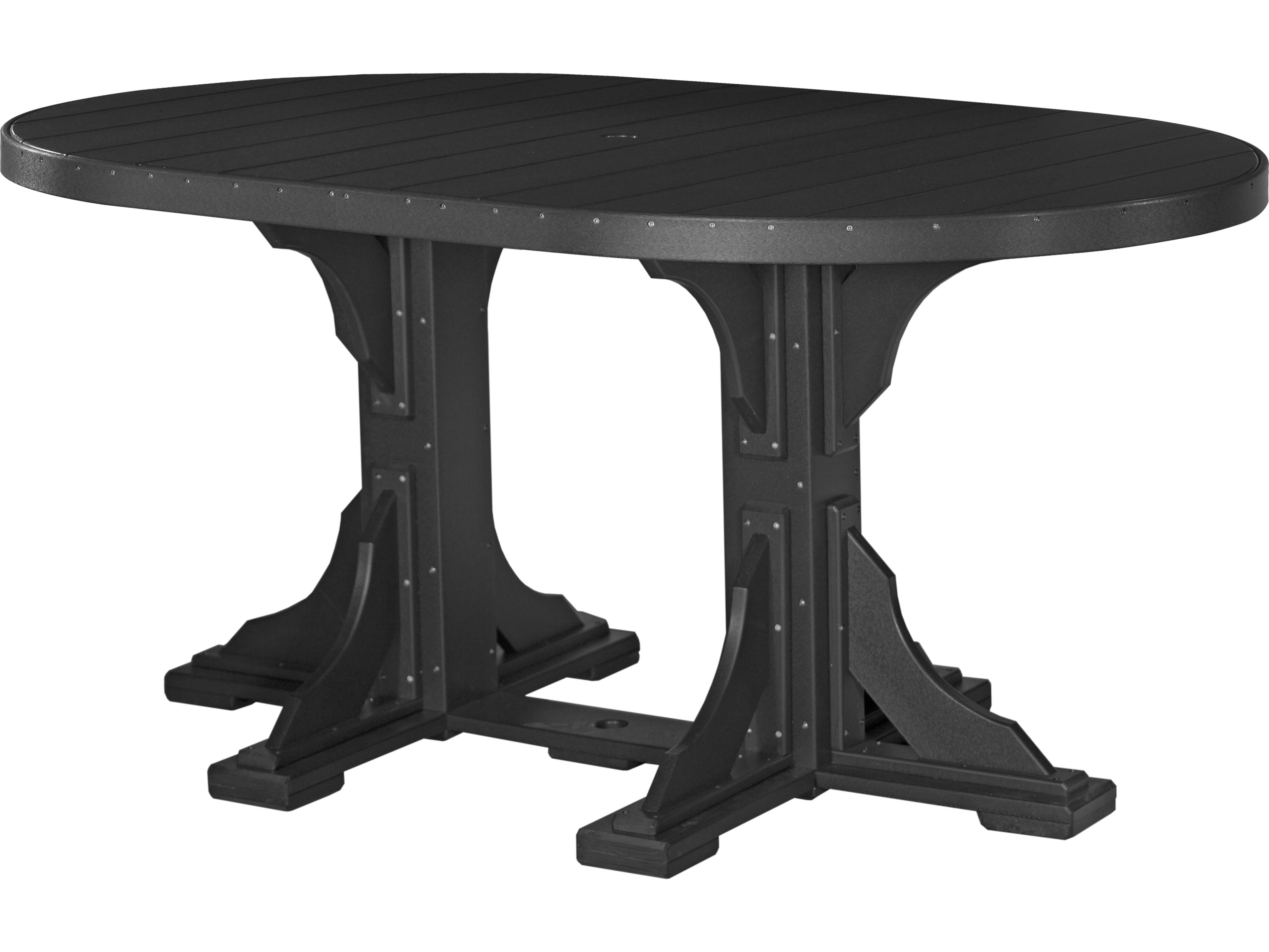 LuxCraft Recycled Plastic Oval Outdoor Patio Counter Height Table with Umbrella Hole