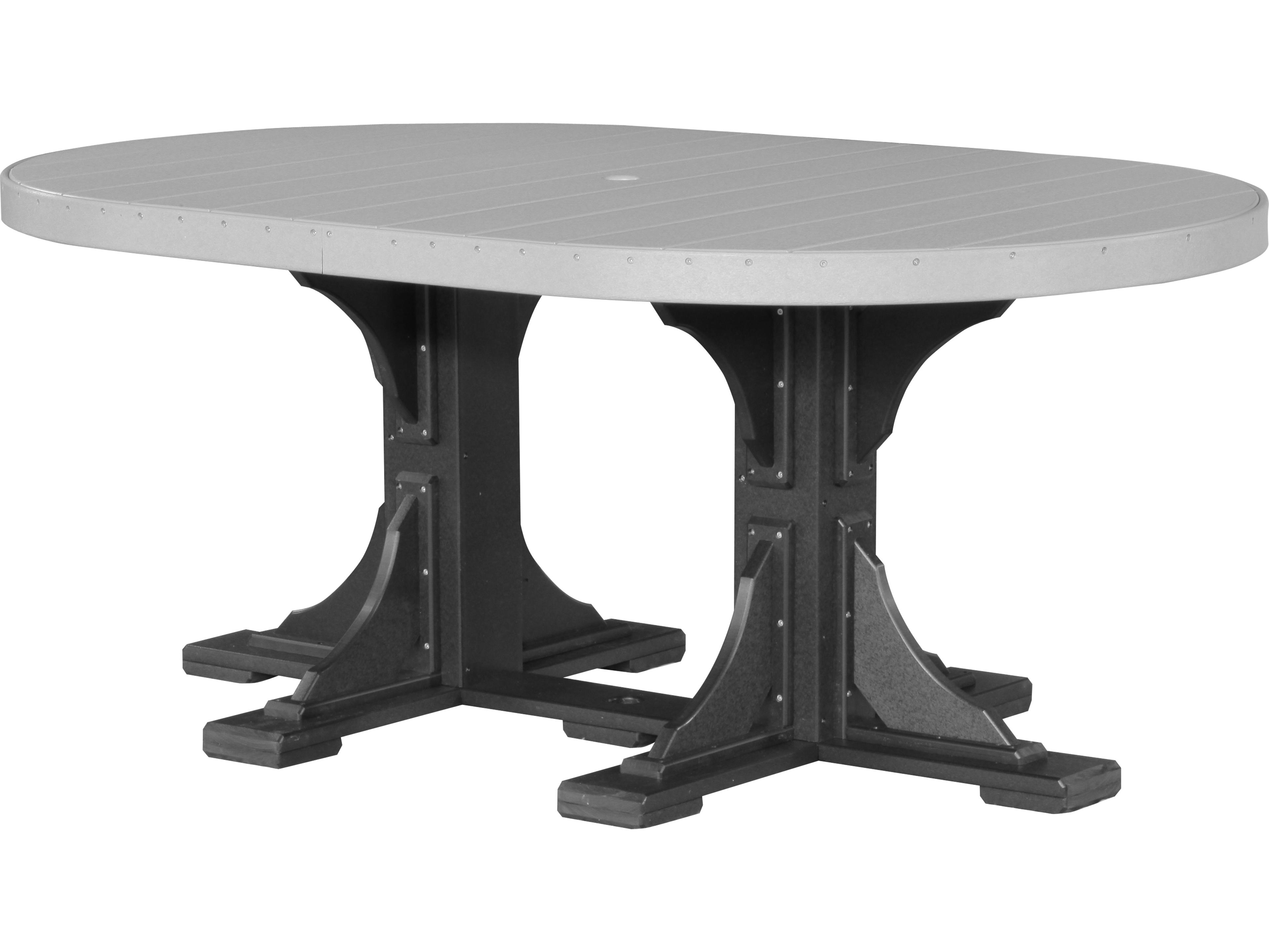 Recycled Plastic Oval Outdoor Patio Dining Table with Umbrella Hole
