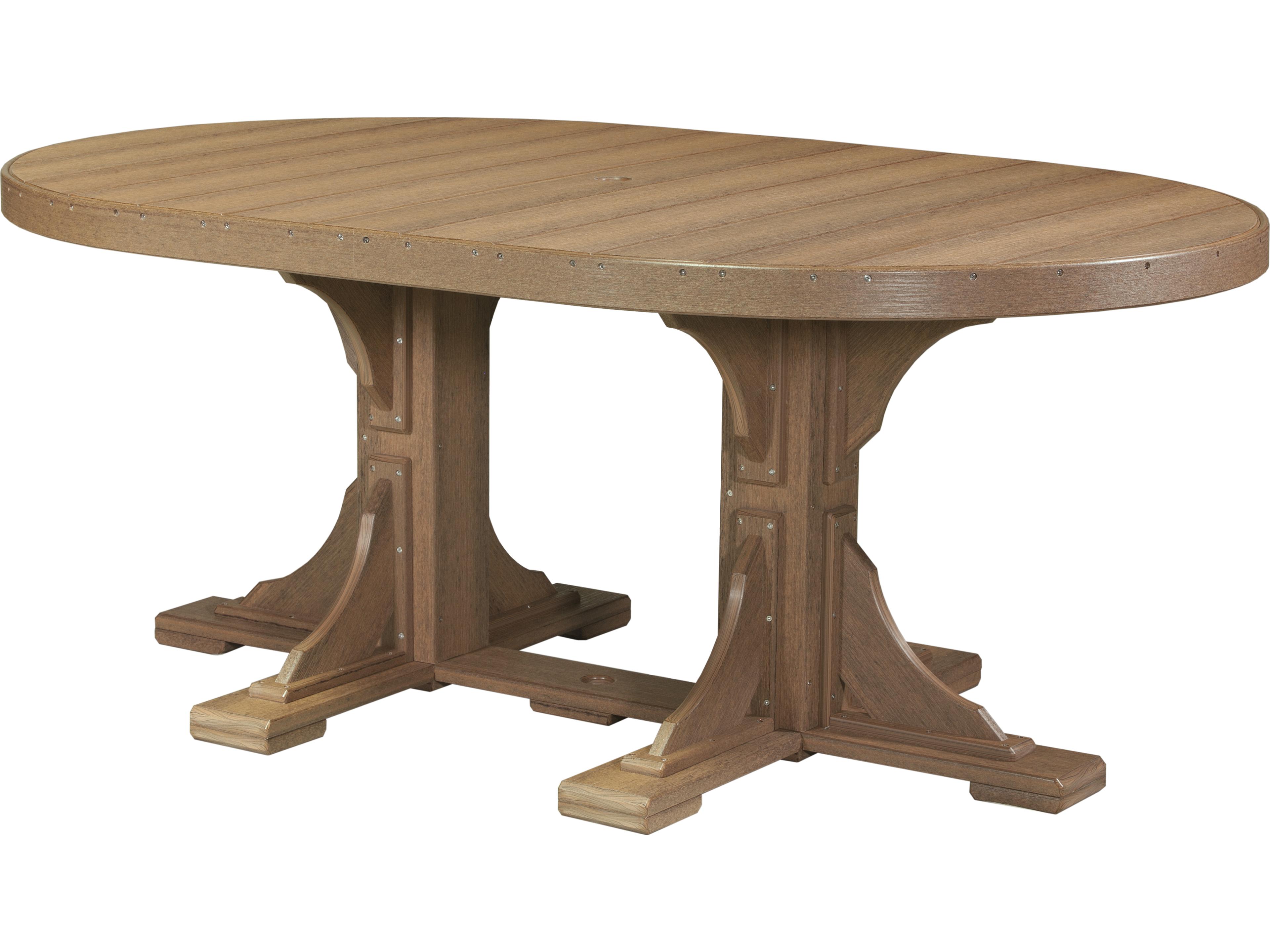 LuxCraft Recycled Plastic Oval Outdoor Patio Dining Table with Umbrella Hole