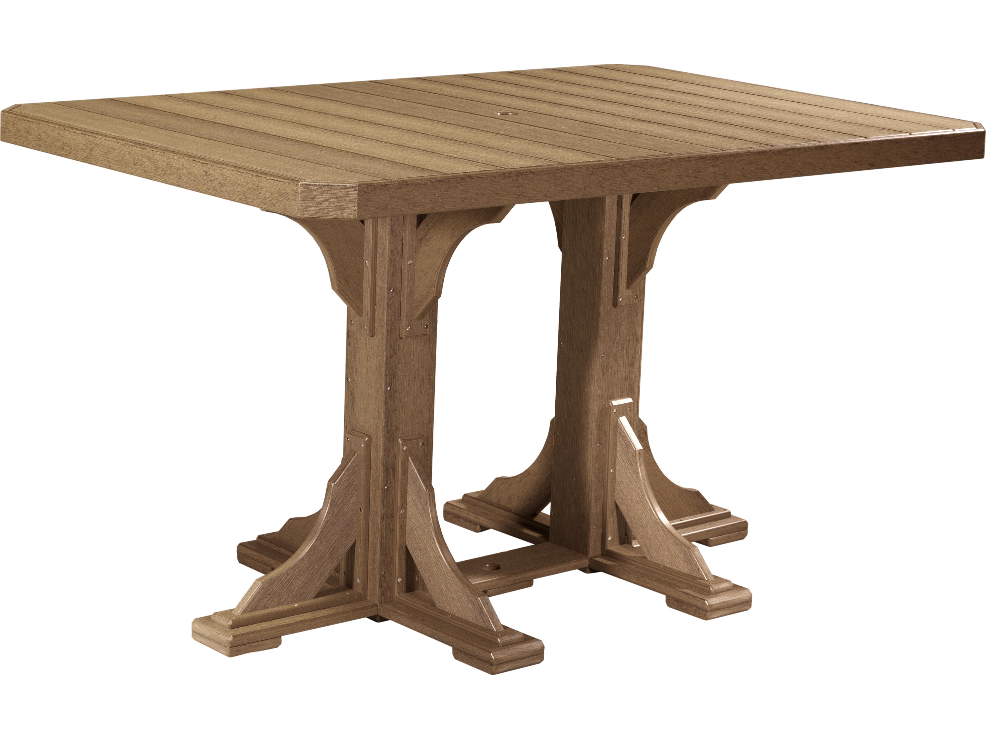 LuxCraft Recycled Plastic Rectangular Outdoor Bar Height Table with Umbrella Hole