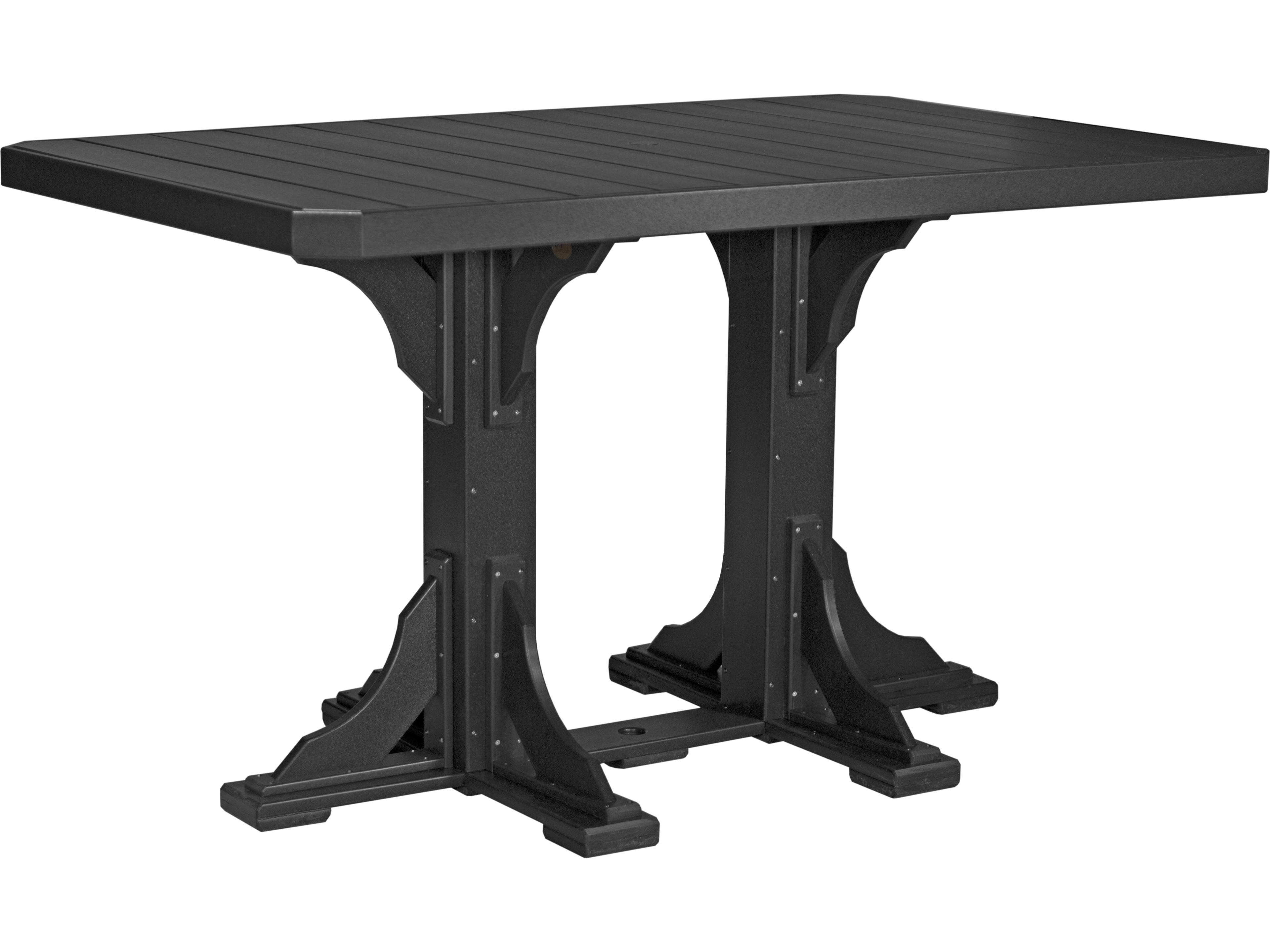 LuxCraft Recycled Plastic Rectangular Outdoor Bar Height Table with Umbrella Hole