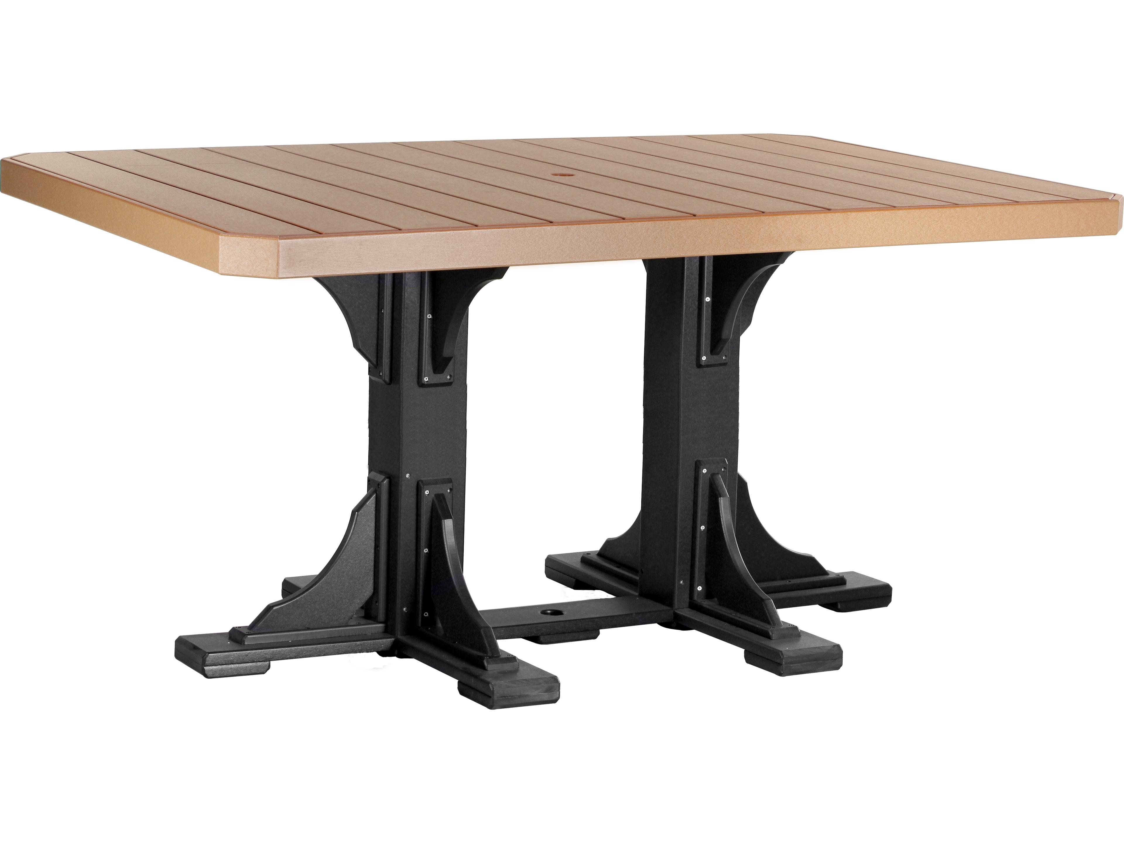 LuxCraft Recycled Plastic Rectangular Outdoor Bar Height Table with Umbrella Hole