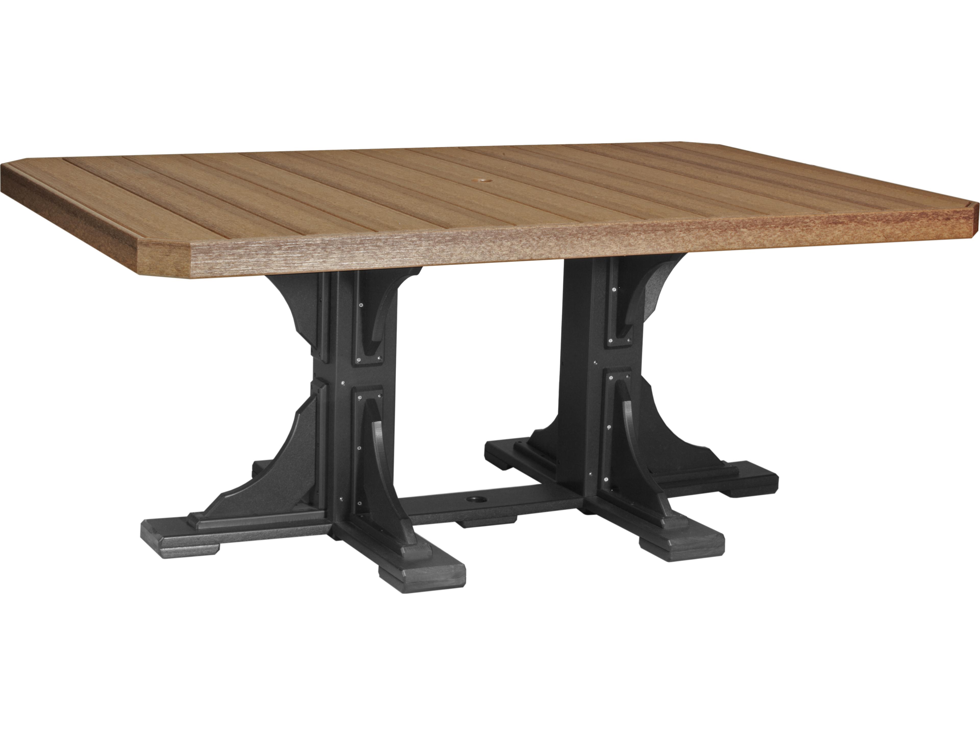 LuxCraft Recycled Plastic Rectangular Patio Dining Table with Umbrella Hole