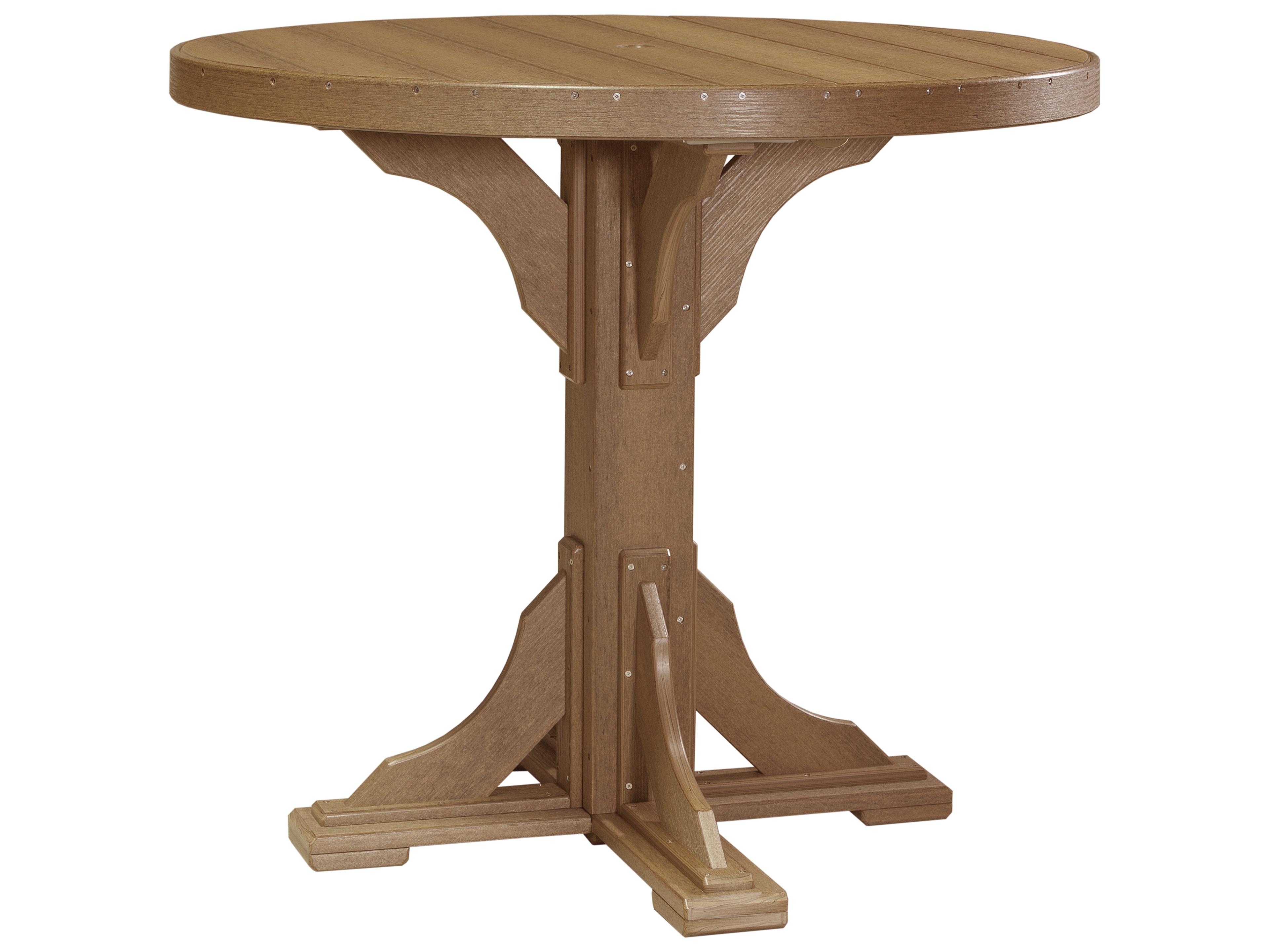 LuxCraft Recycled Plastic Round Outdoor Patio Bar Height Table with Umbrella Hole