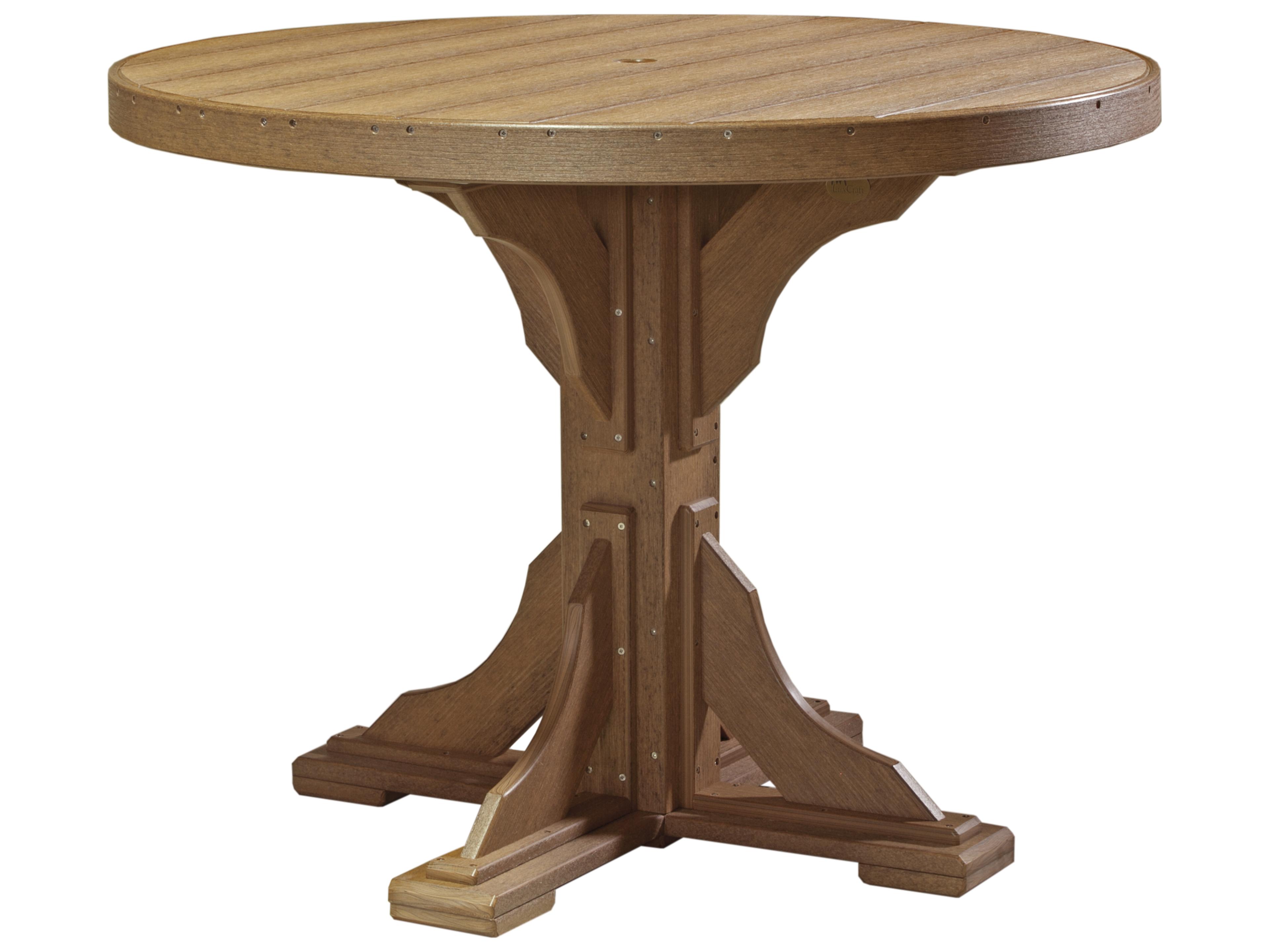 LuxCraft Recycled Plastic Round Outdoor Counter Height Table with Umbrella Hole