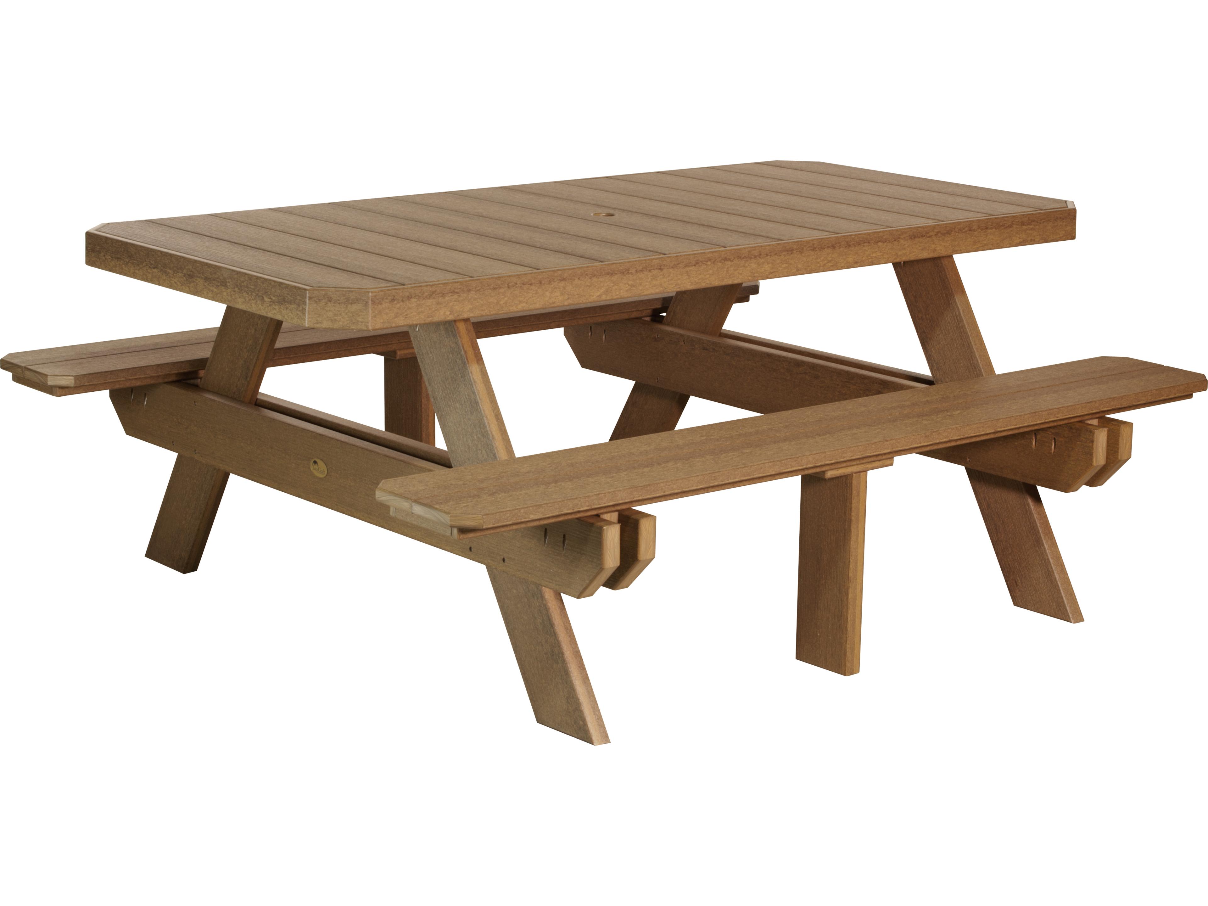 LuxCraft Recycled Plastic Rectangular Patio Picnic Table with Umbrella Hole