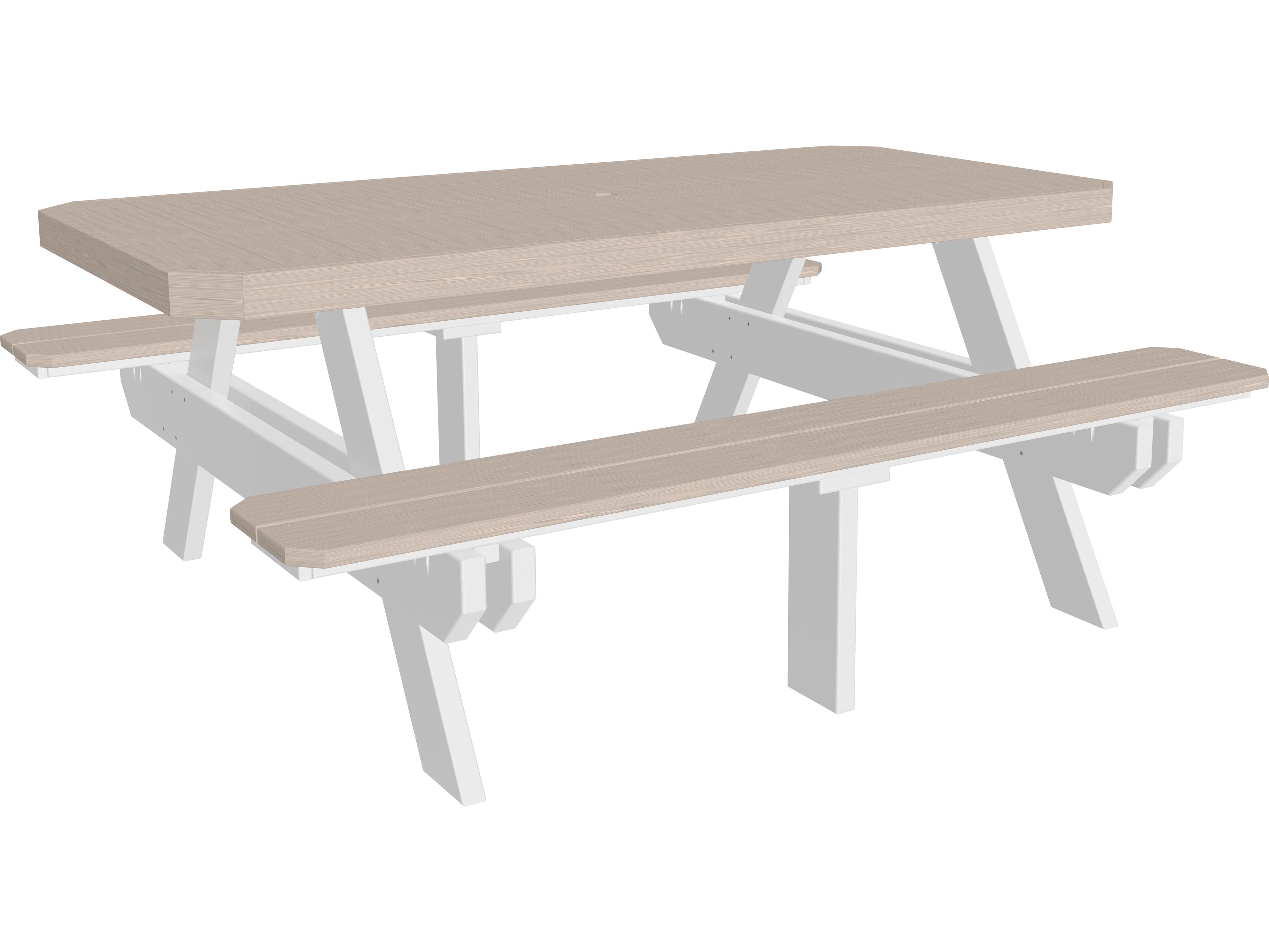 LuxCraft Recycled Plastic Rectangular Patio Picnic Table with Umbrella Hole