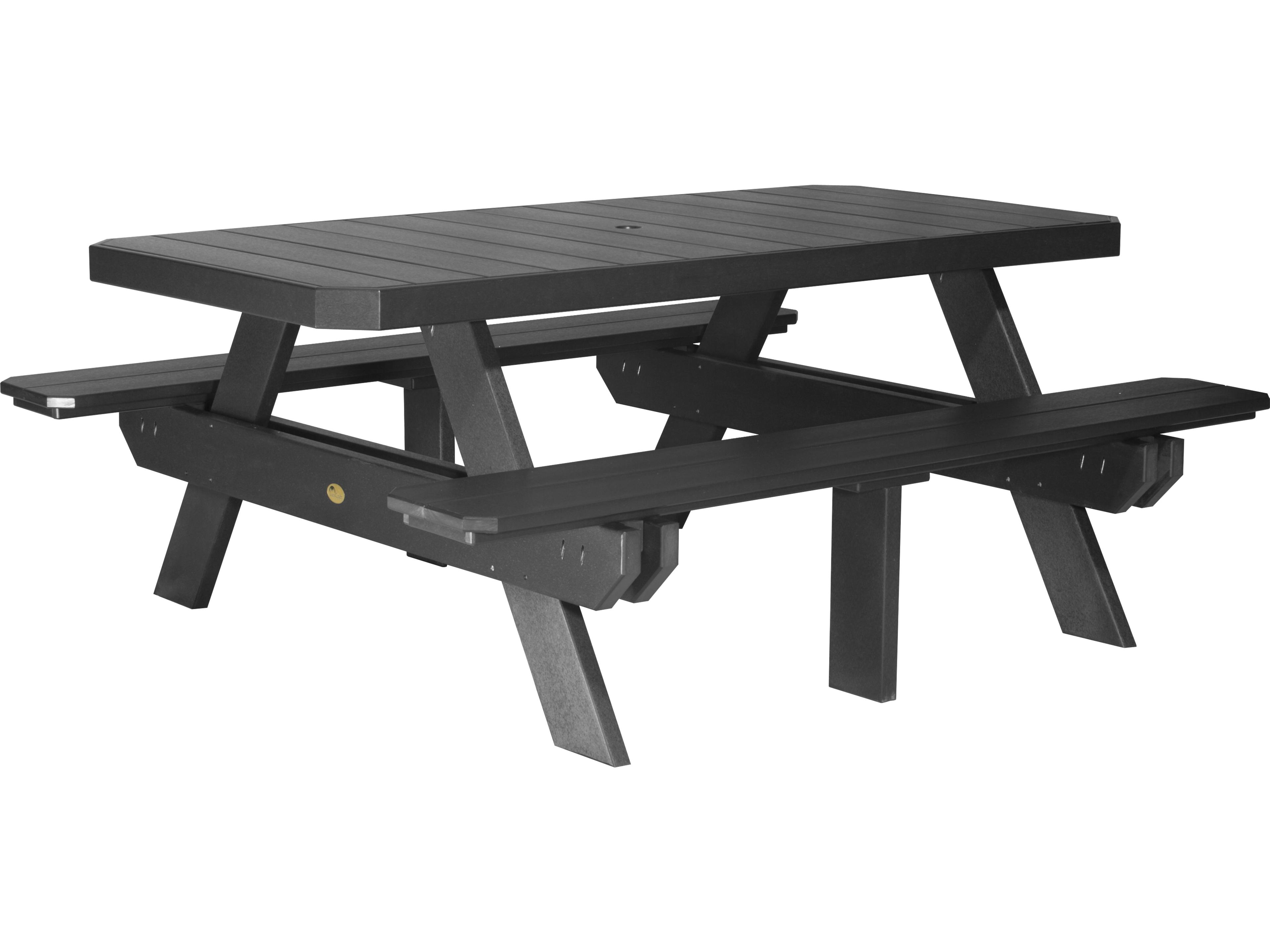 LuxCraft Recycled Plastic Rectangular Patio Picnic Table with Umbrella Hole