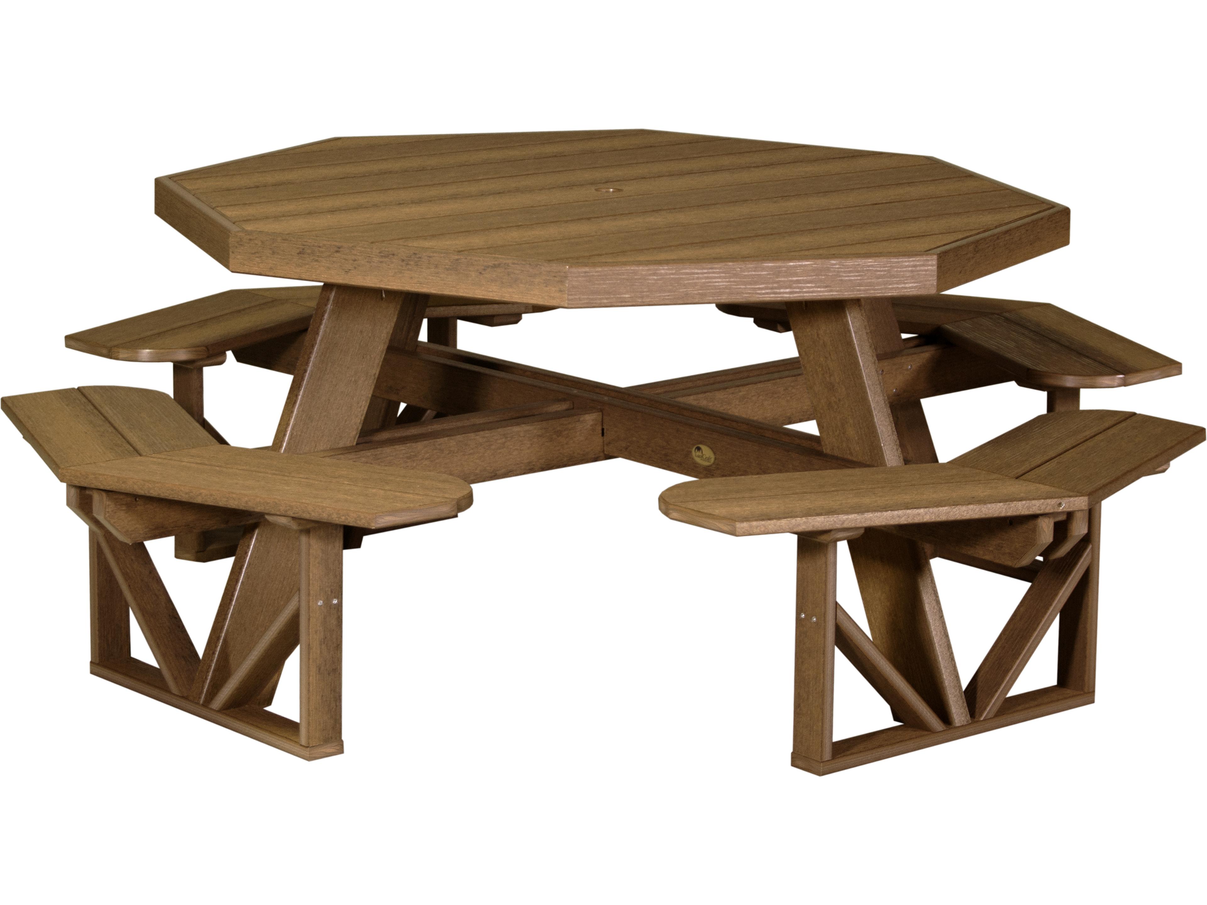 LuxCraft Recycled Plastic Octagon Outdoor Picnic Table with Umbrella Hole