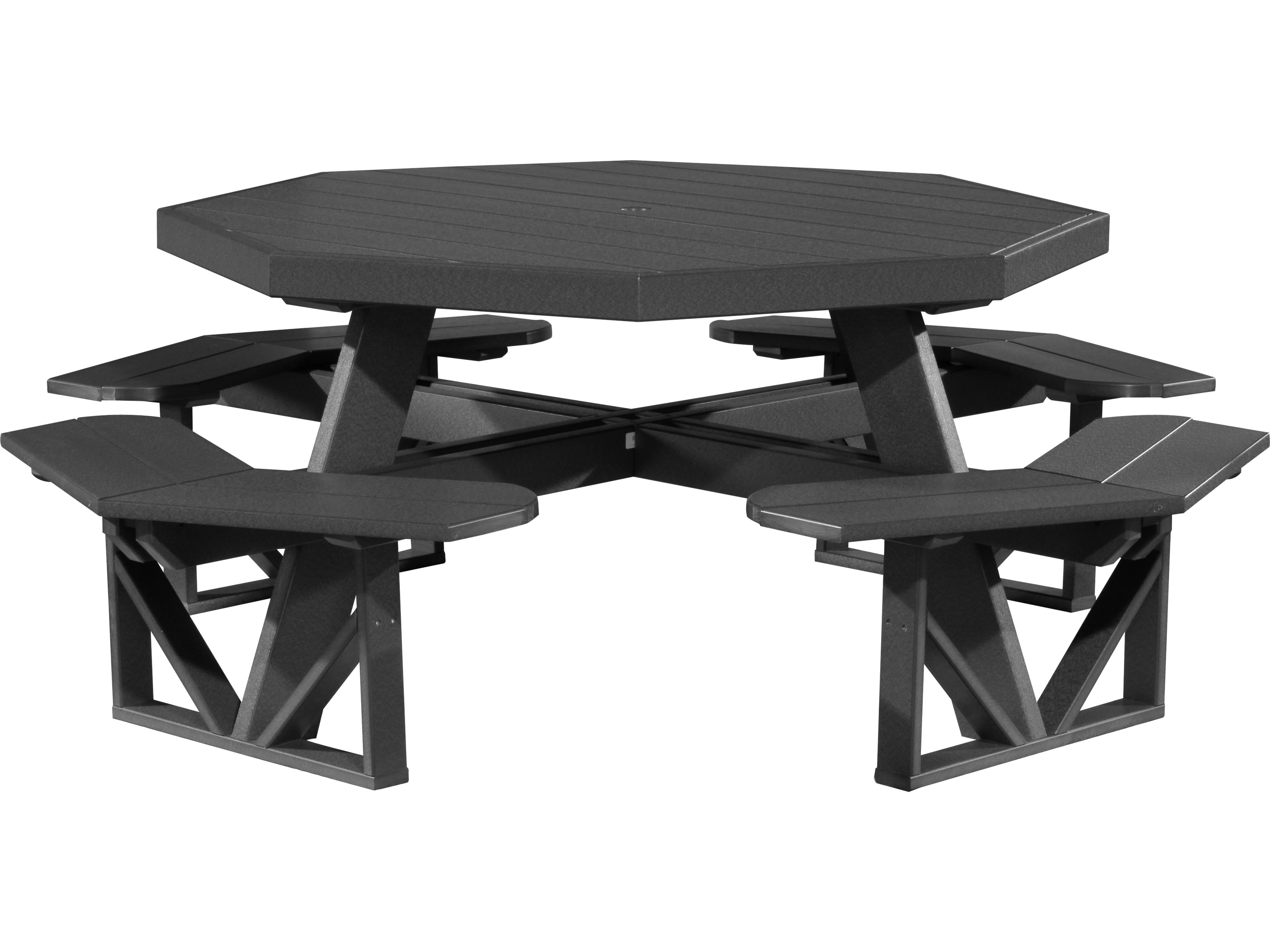 LuxCraft Recycled Plastic Octagon Outdoor Picnic Table with Umbrella Hole
