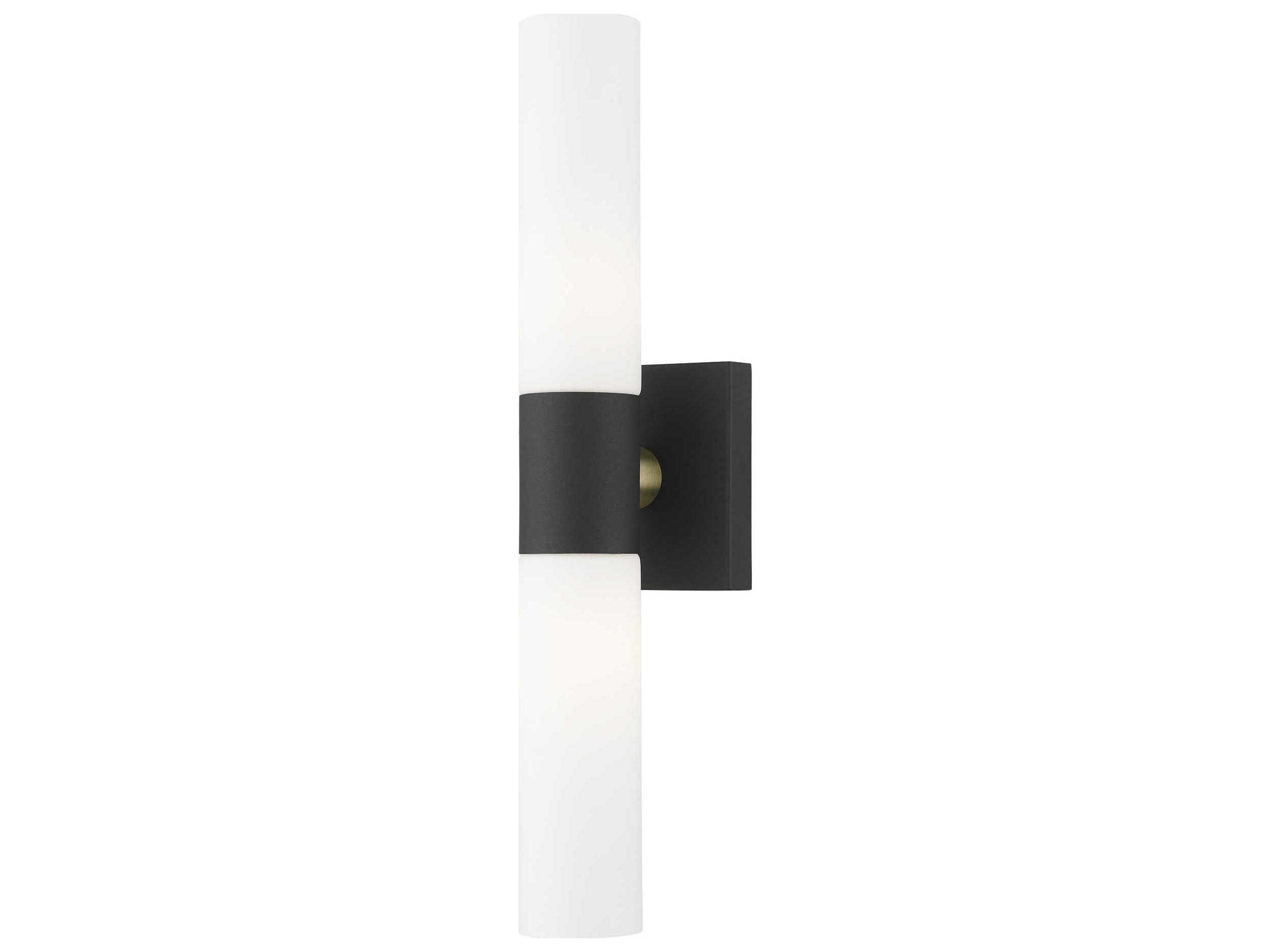 Aero 2-Light Textured Black With Antique Brass Accent Glass Wall Sconce