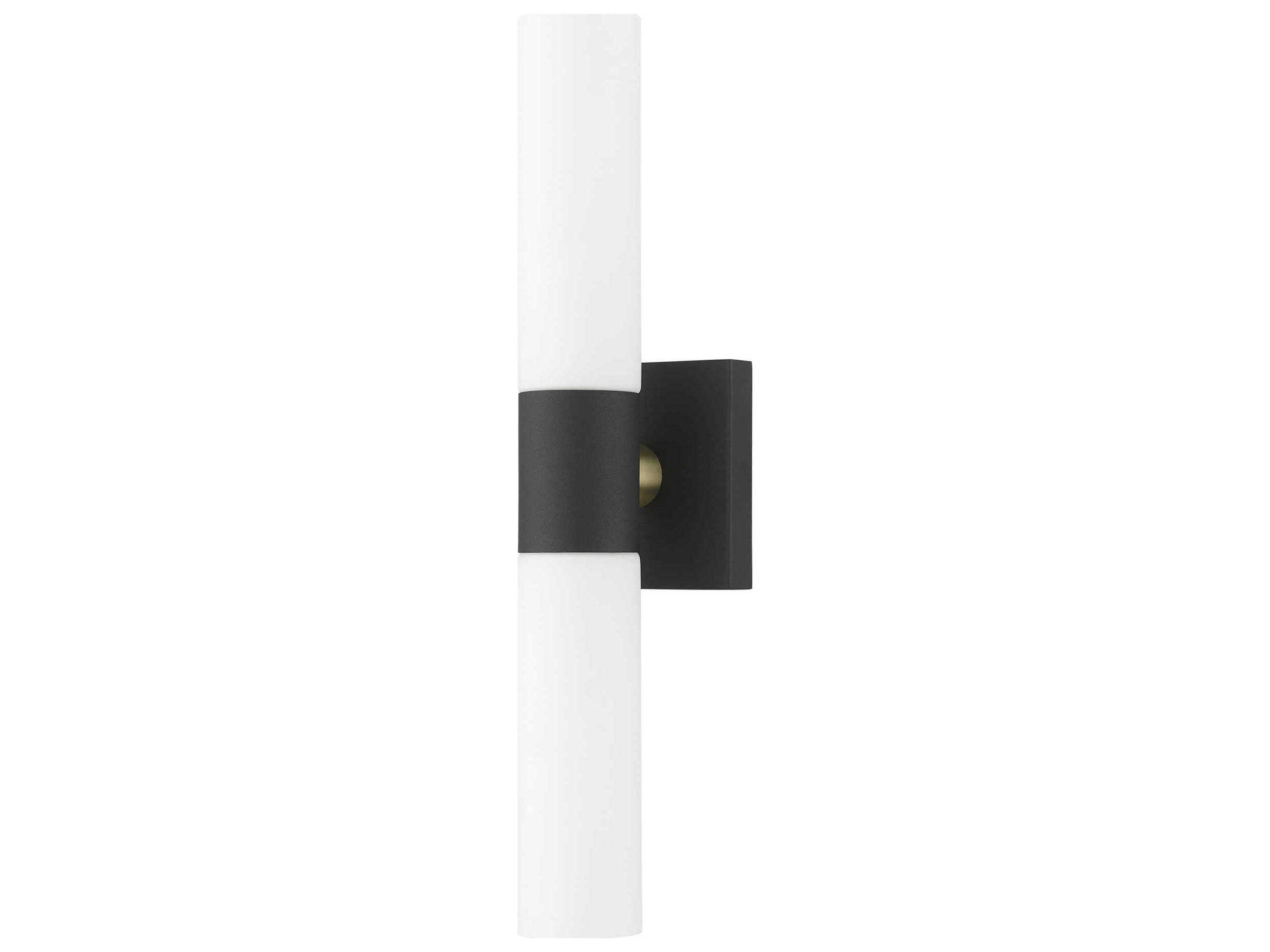 Livex Lighting Aero 2-Light Textured Black With Antique Brass Accent Glass Wall Sconce