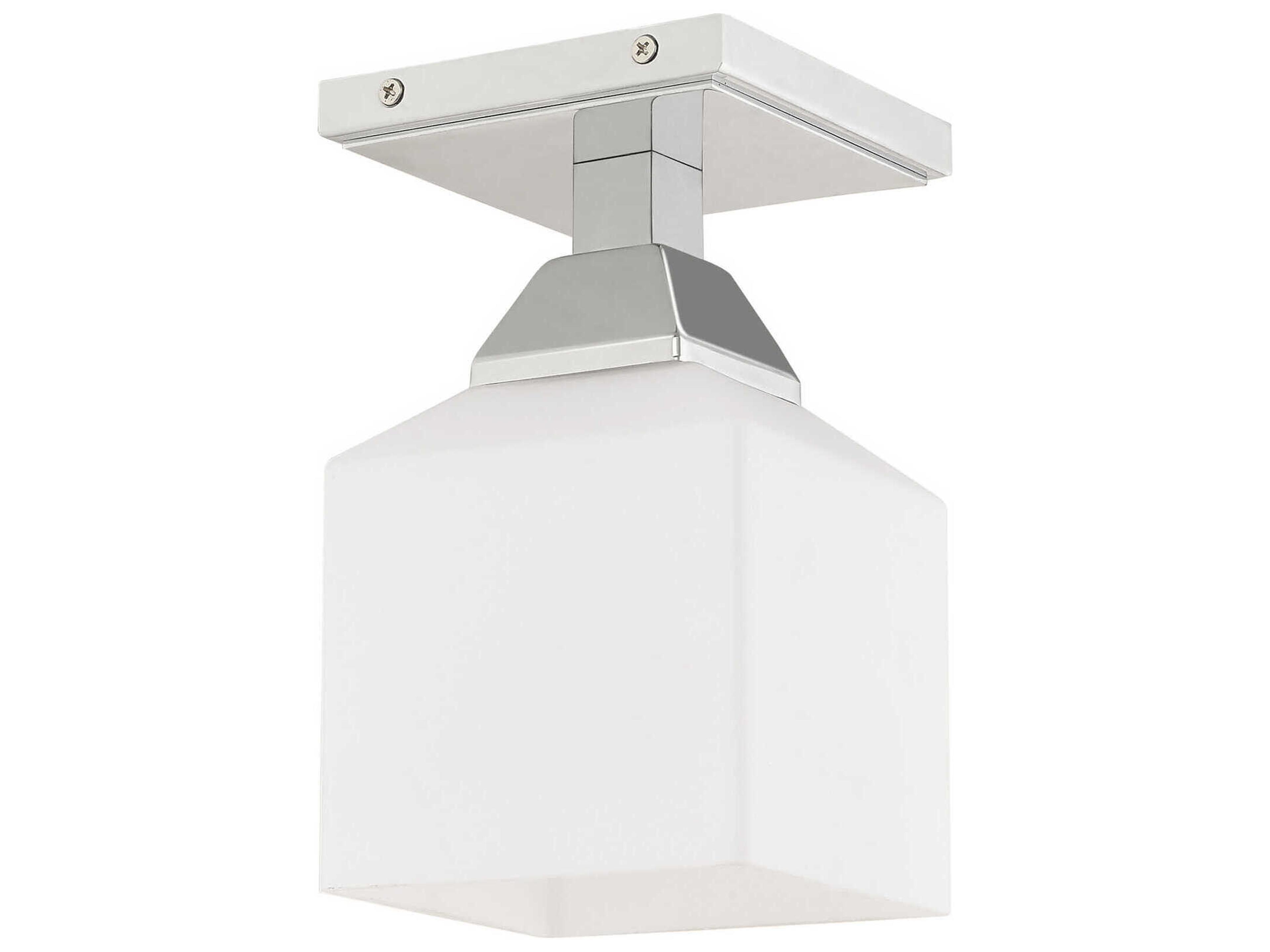 Livex Lighting Aragon 1-Light Polished Chrome White Glass Semi Flush Mount