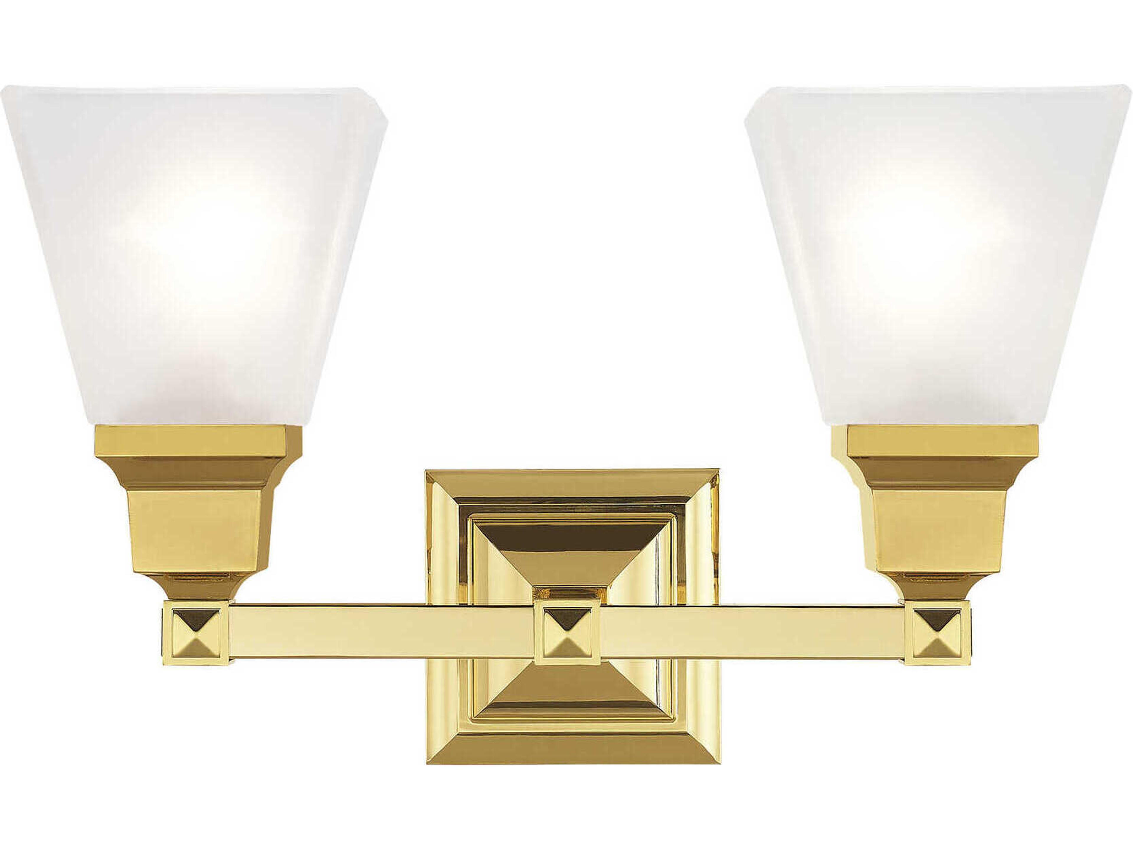Mission 2-Light Polished Brass Glass Vanity Light