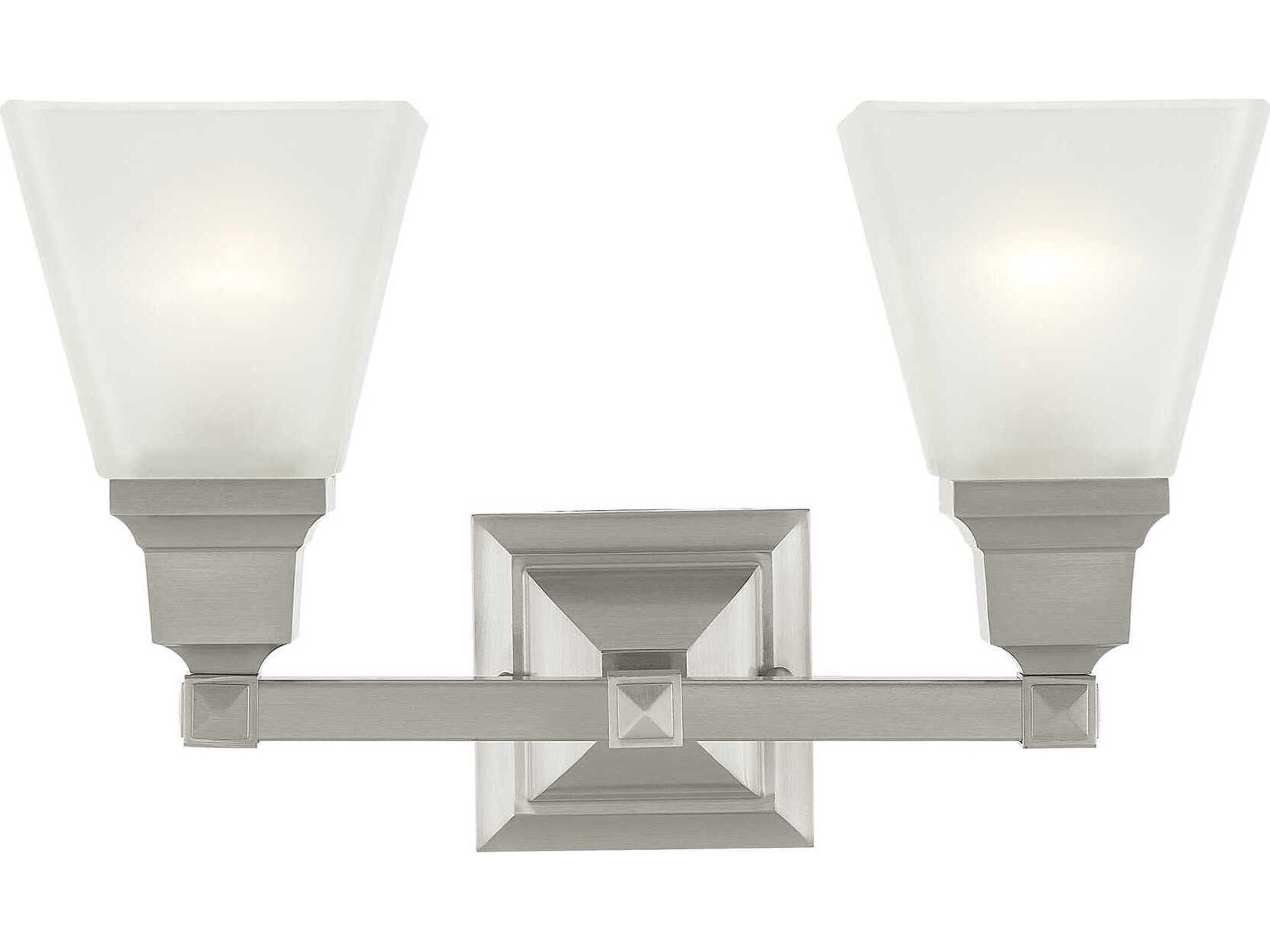 Mission 2-Light Brushed Nickel Glass Vanity Light