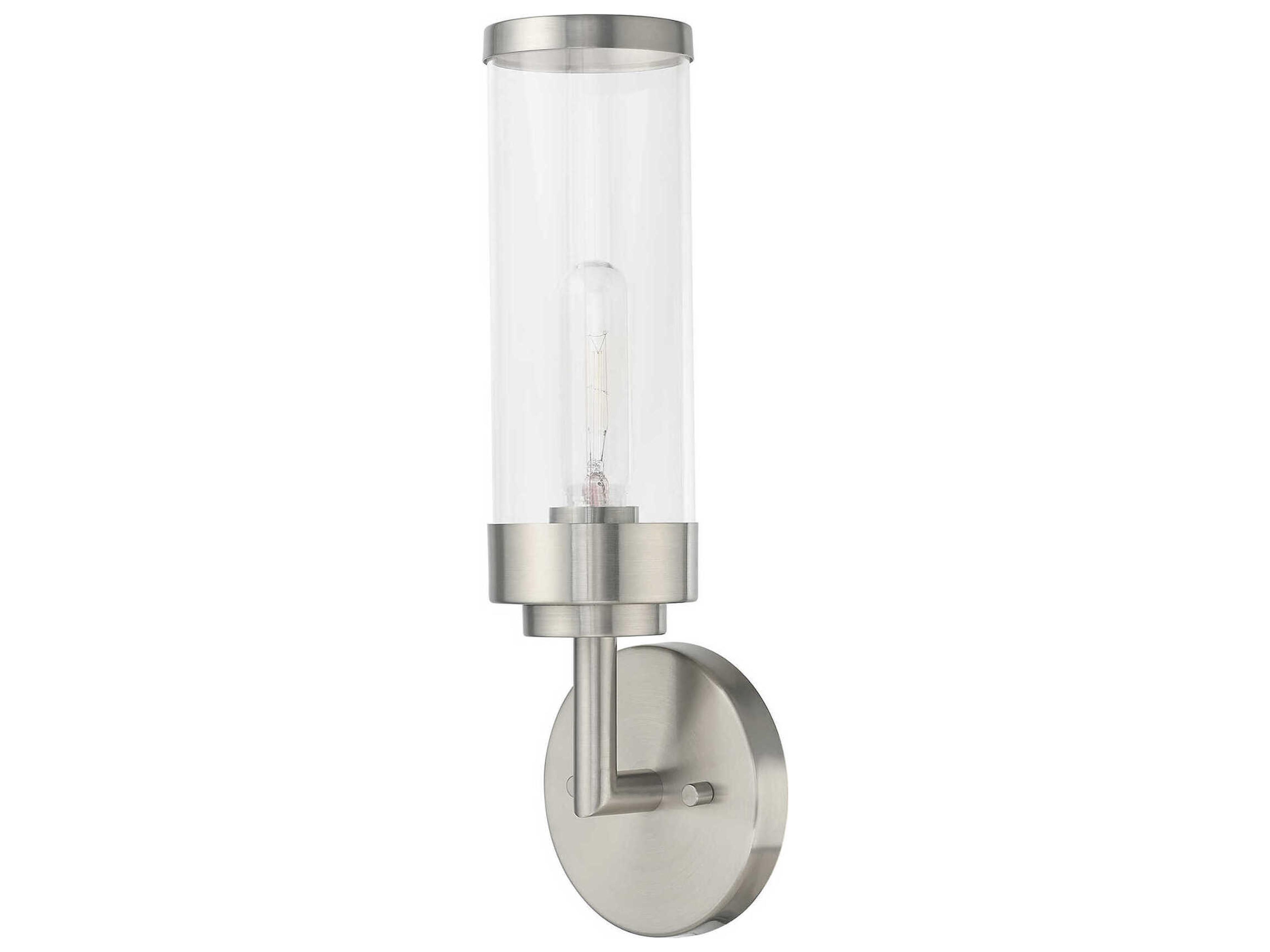 Livex Lighting Hillcrest 1-Light Brushed Nickel Clear Glass Wall Sconce
