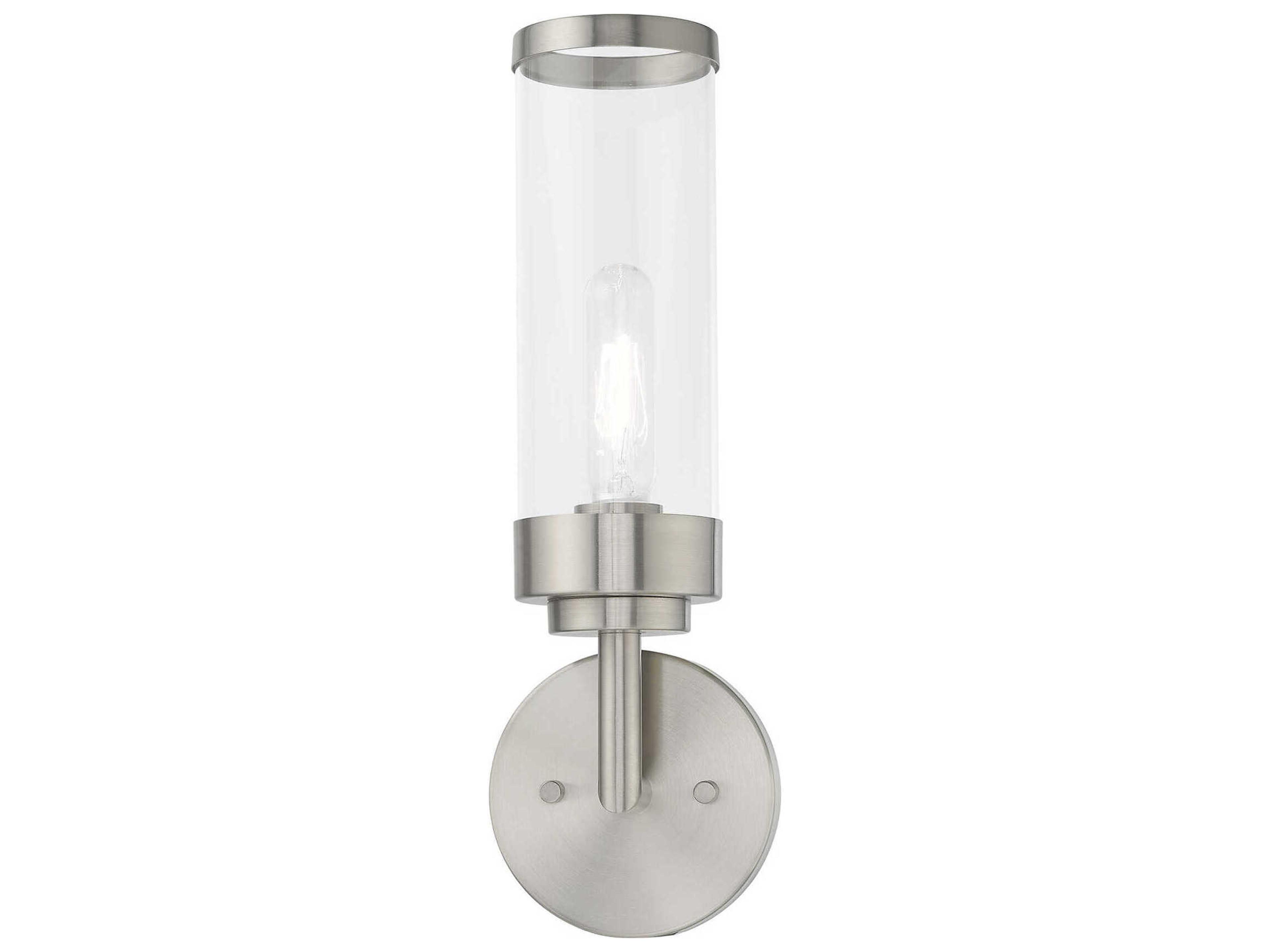 Livex Lighting Hillcrest 1-Light Brushed Nickel Clear Glass Wall Sconce