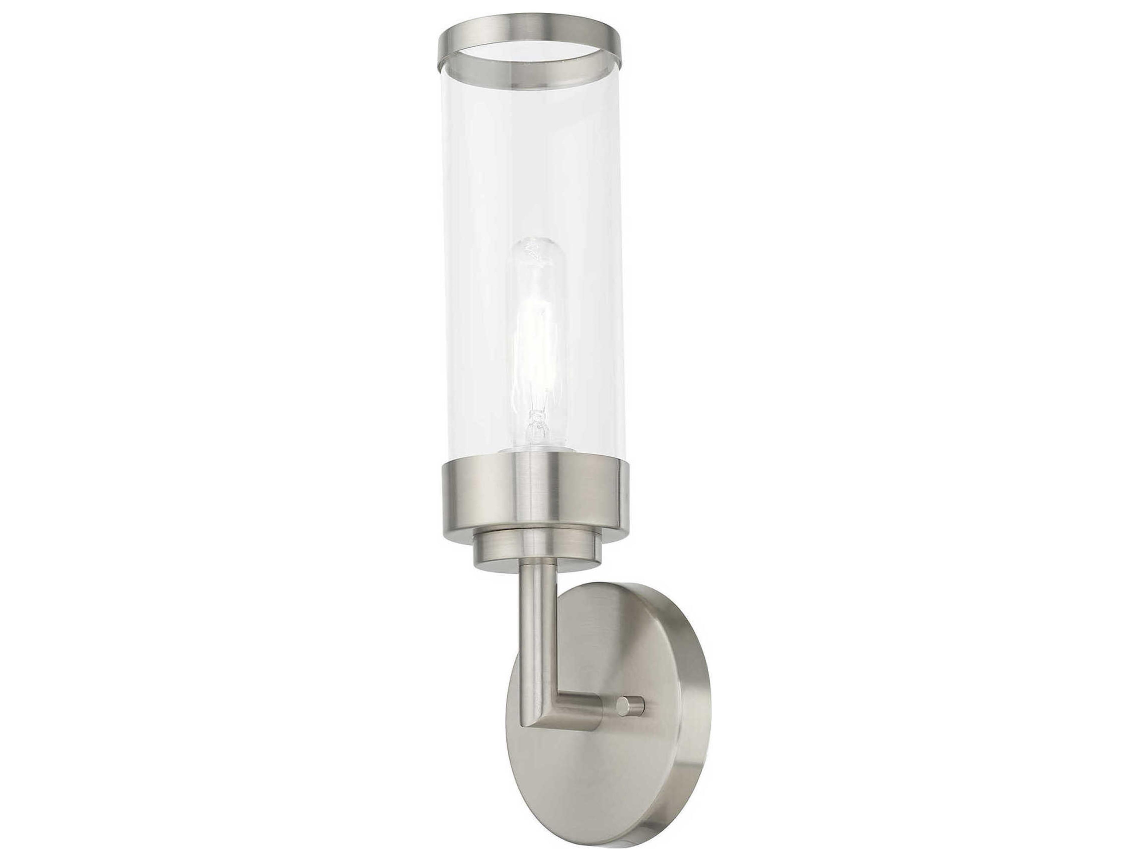 Livex Lighting Hillcrest 1-Light Brushed Nickel Clear Glass Wall Sconce