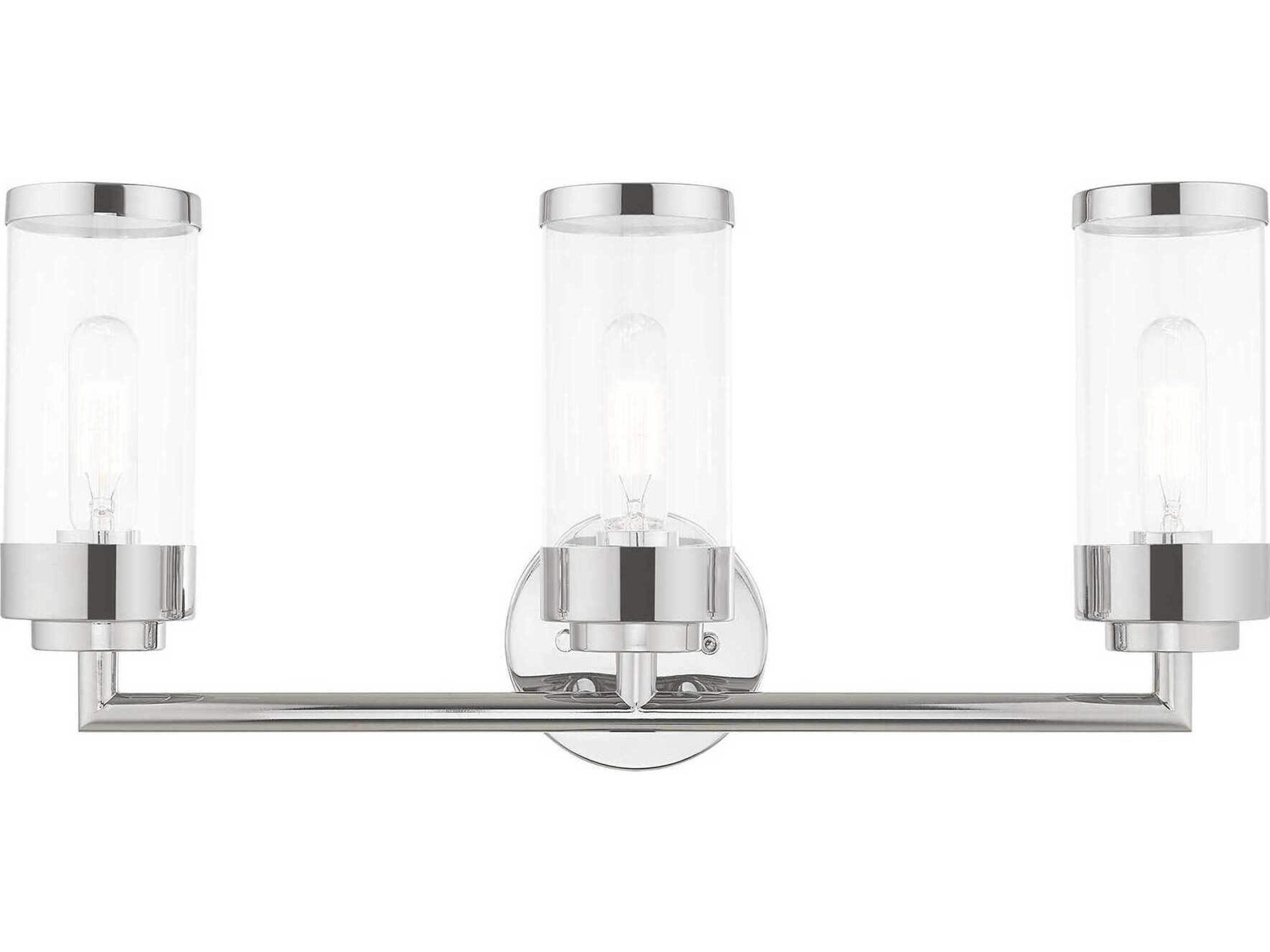 Hillcrest 3-Light Polished Chrome Clear Glass Vanity Light