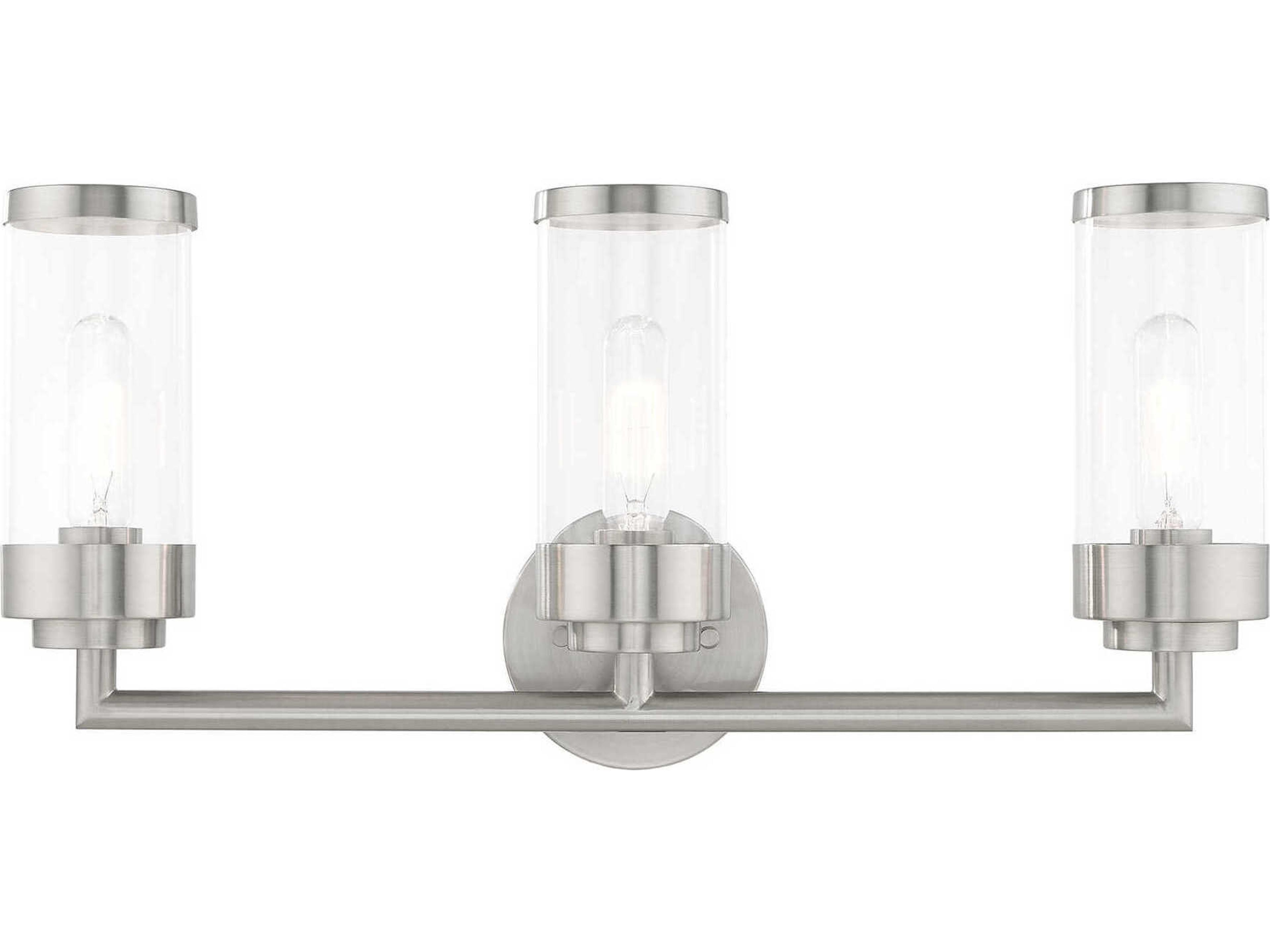 Hillcrest 3-Light Brushed Nickel Clear Glass Vanity Light