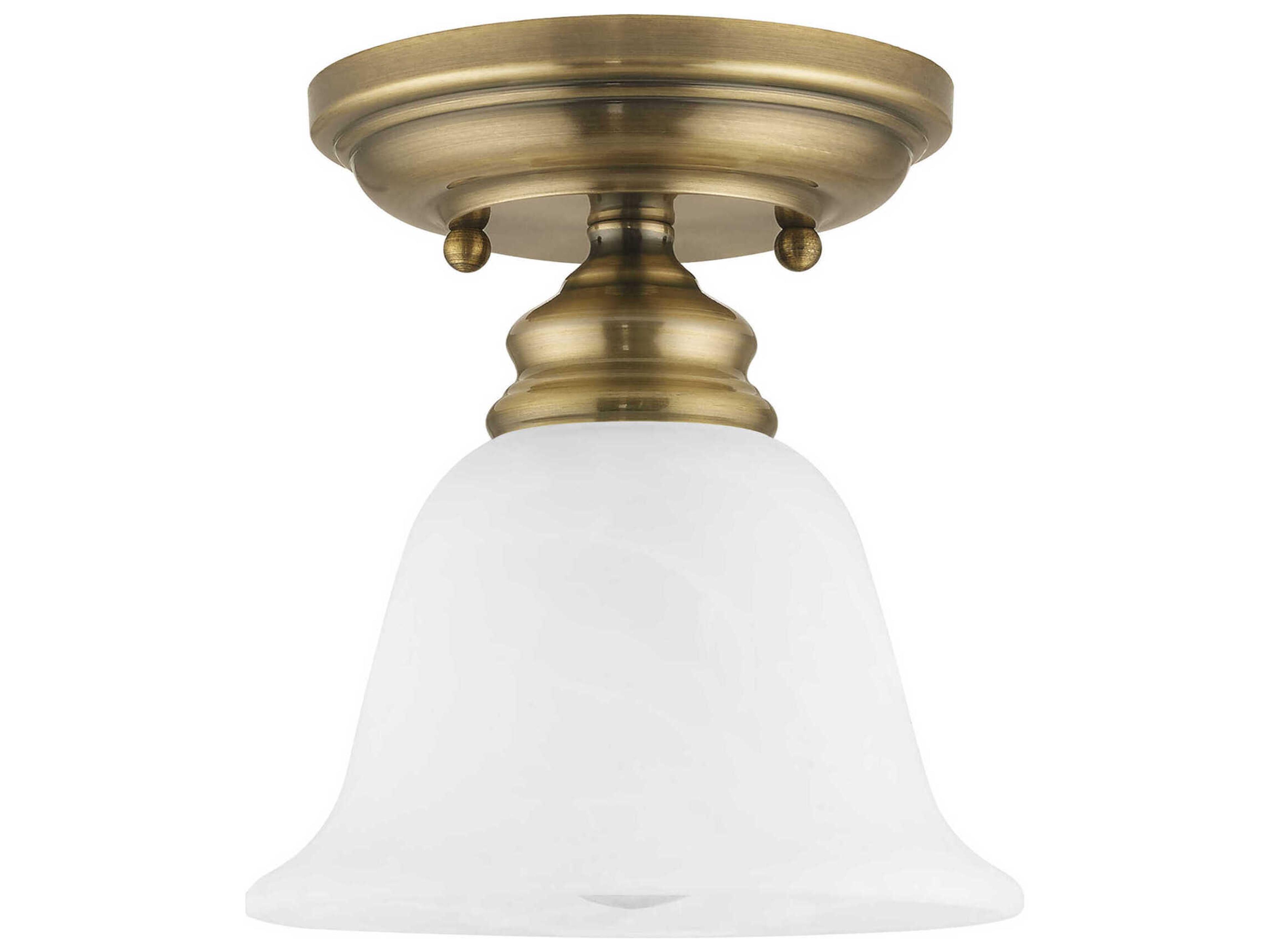 Livex Lighting Essex 1-Light Antique Brass Glass Bell Semi Flush Mount