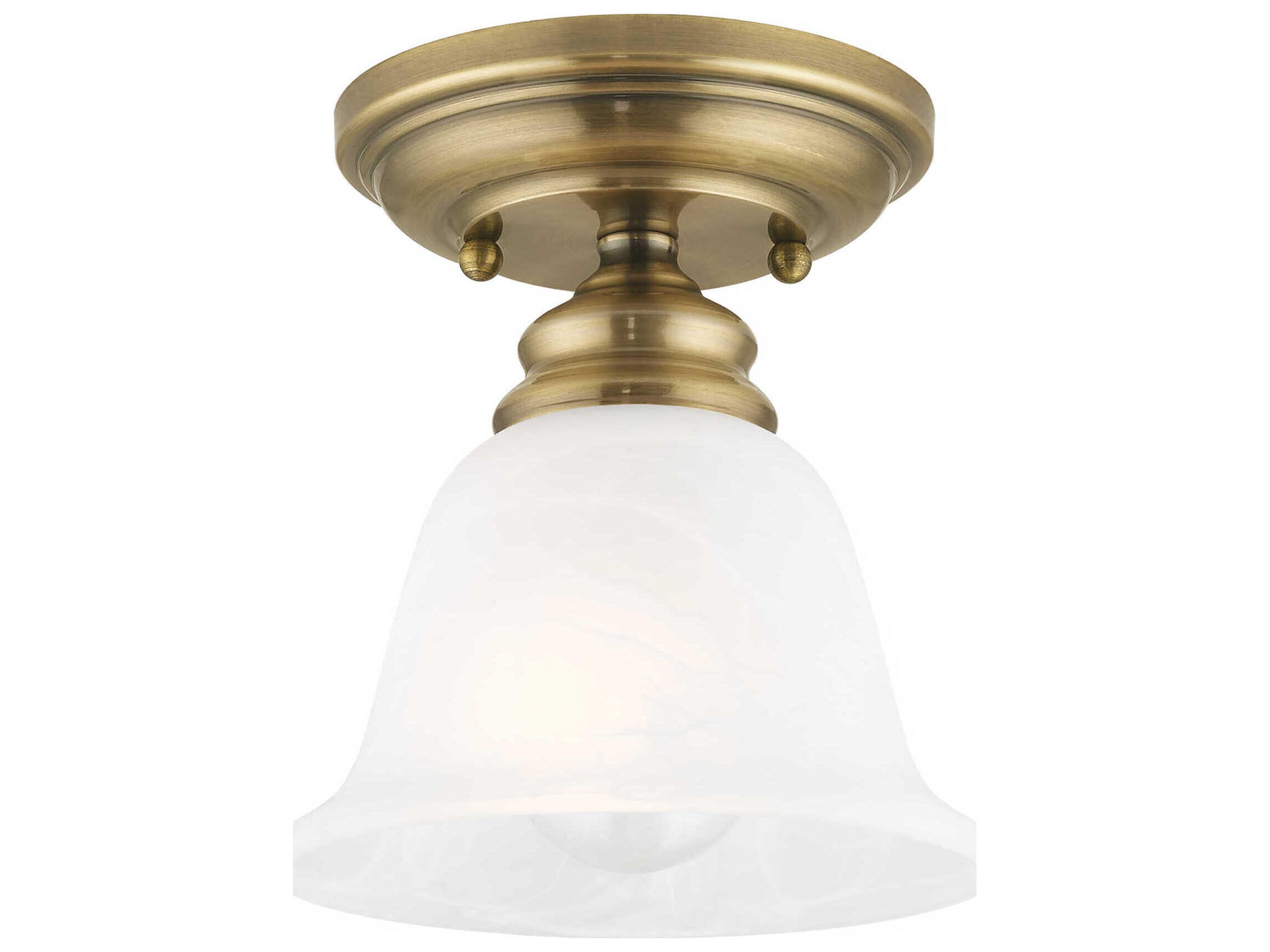 Livex Lighting Essex 1-Light Antique Brass Glass Bell Semi Flush Mount